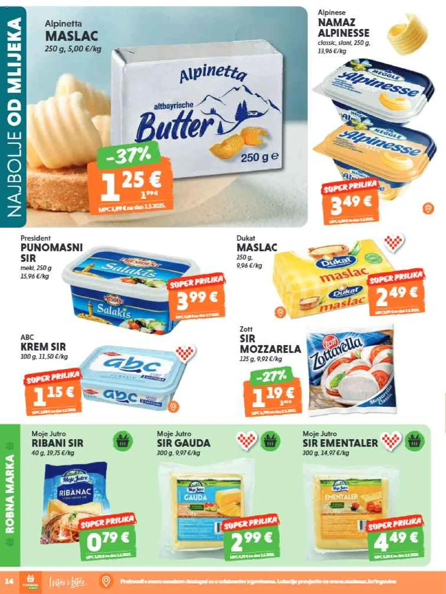 Studenac katalog | vrijedi od 01.07.2026 | Stranica: 14 | Proizvodi: Krem sir, Gauda, Maslac, Namaz