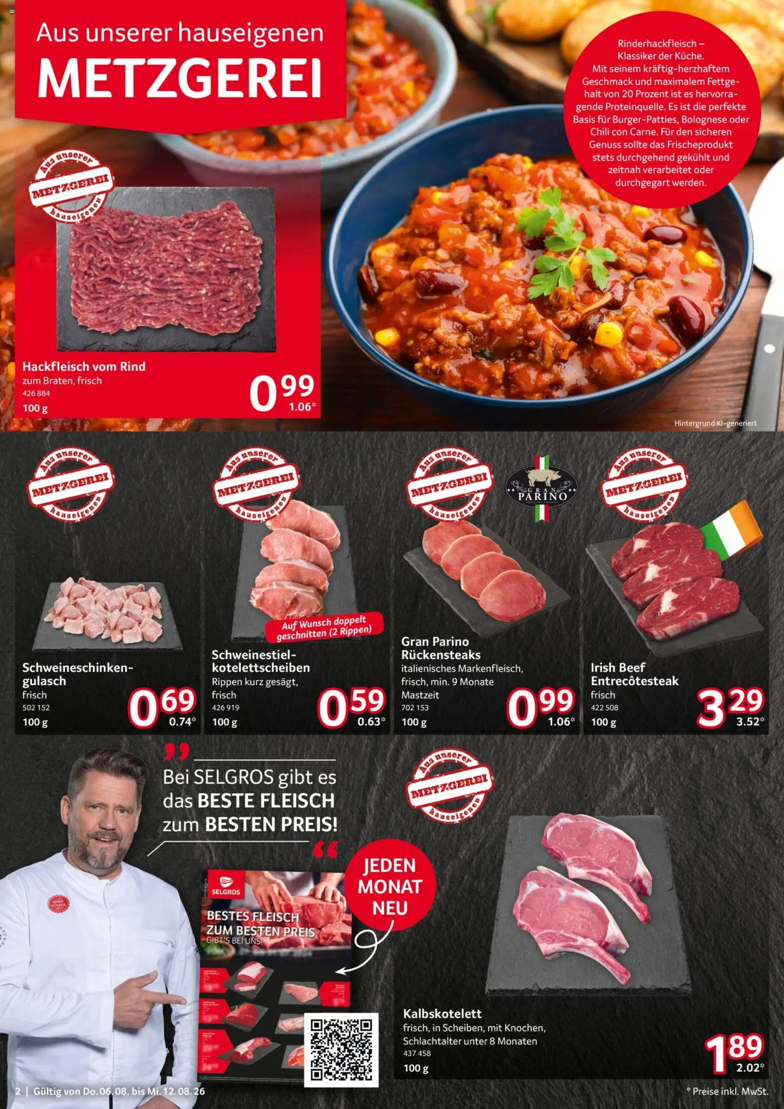 Selgros Prospekt – gültig ab 06.08.2026 | Seite: 2 | Produkte: Gulasch, Chili, Fleisch, Hackfleisch