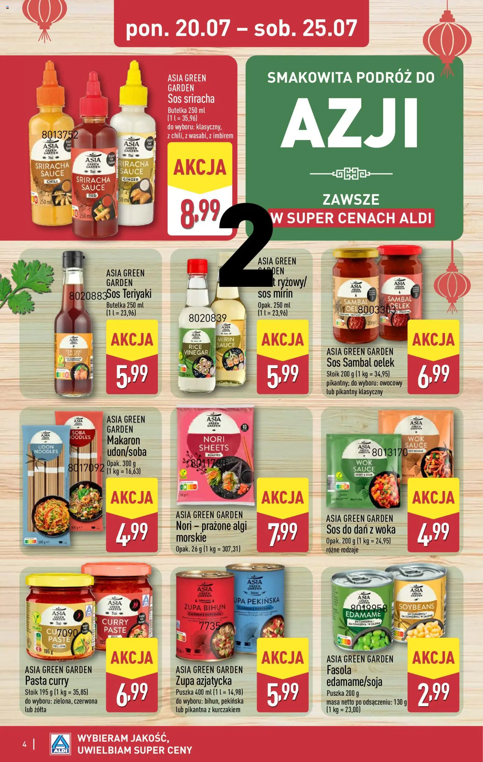 Aldi gazetka - Smakowita podróż do Azji od 20.07.2026 | Strona: 4 | Produkty: Pasta curry, Zupa, Sos sriracha, Sos