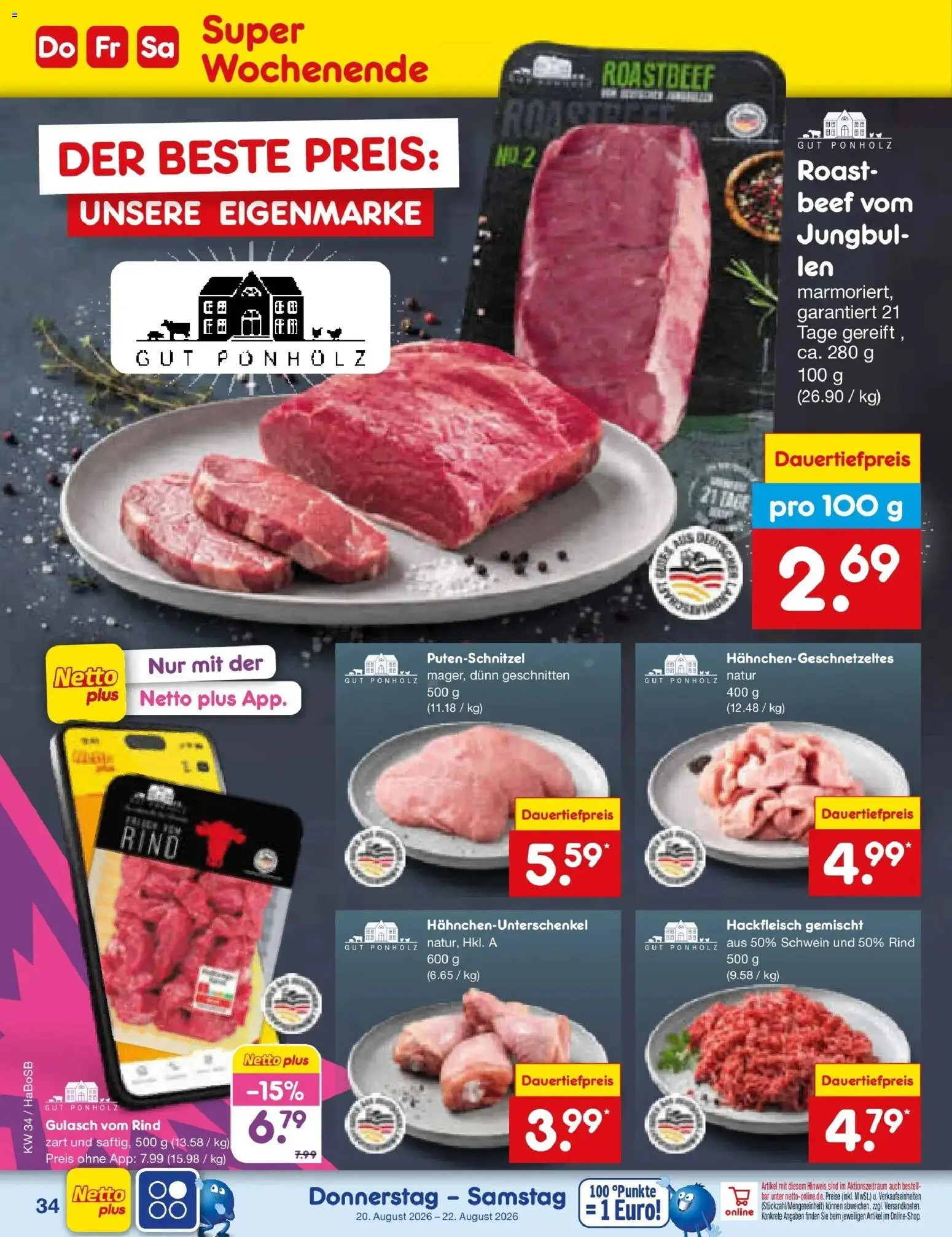 Netto Marken-Discount Prospekt Stadtlohn – gültig ab 17.08.2026 | Seite: 52 | Produkte: Roastbeef, Gulasch, Putenschnitzel, Hackfleisch