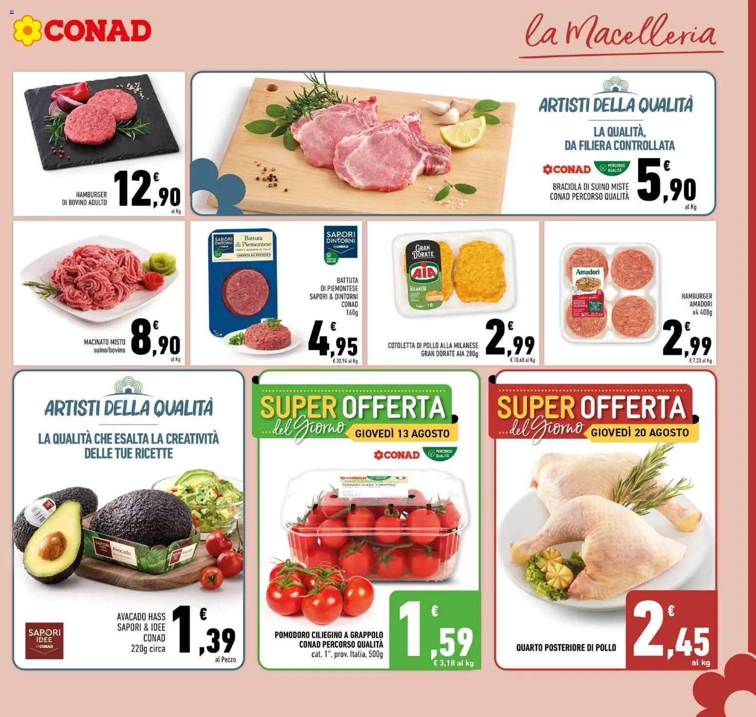 Volantino Conad del 10/08/2026 | Pagina: 3 | Prodotti: Bovino, Suino, Pomodoro, Hamburger