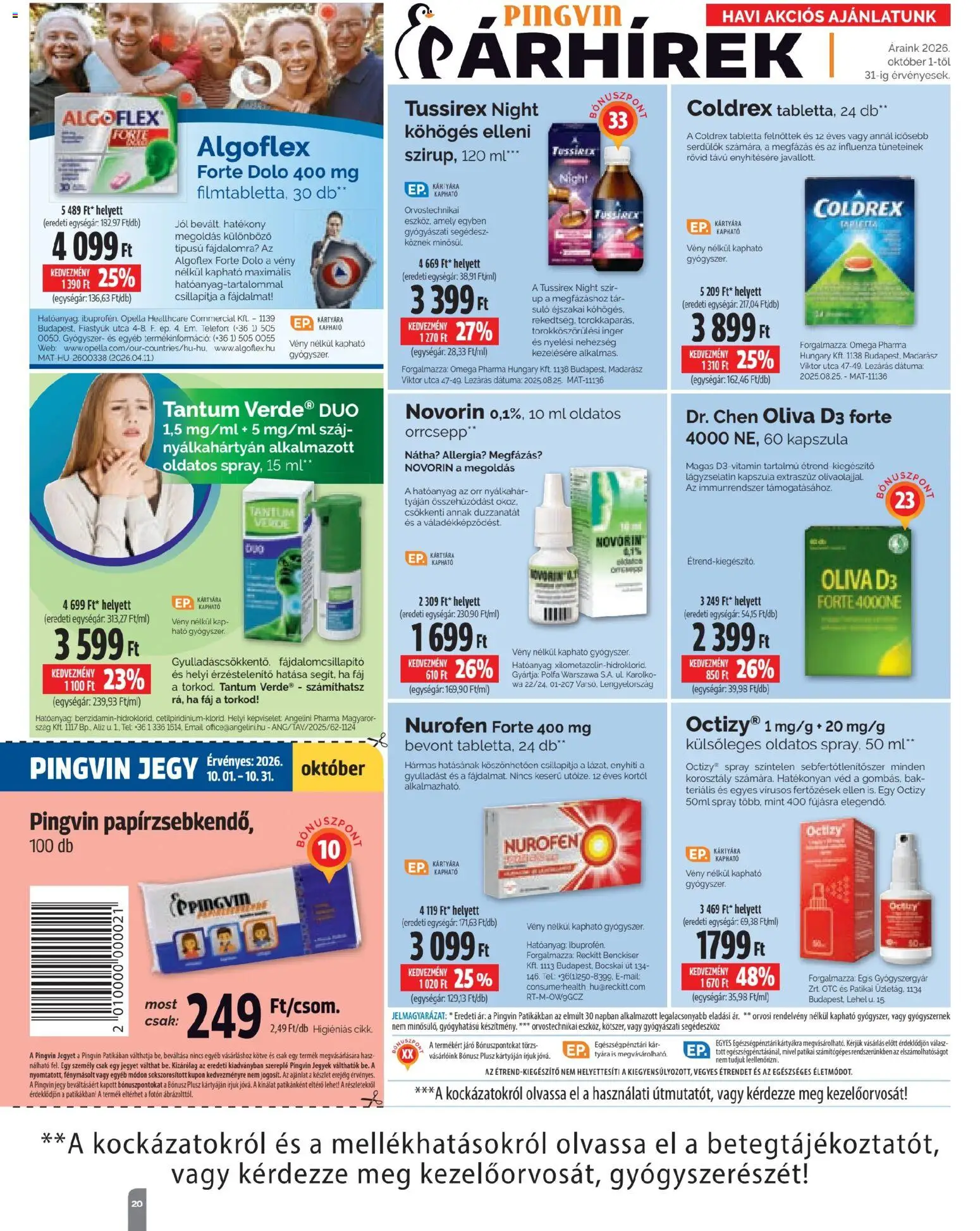 Pingvin Patika akciós ujság - amely érvényes a következő dátumtól: 2026.10.01. | Oldal: 20 | Termékek: Kapszula, Tabletta, Omega