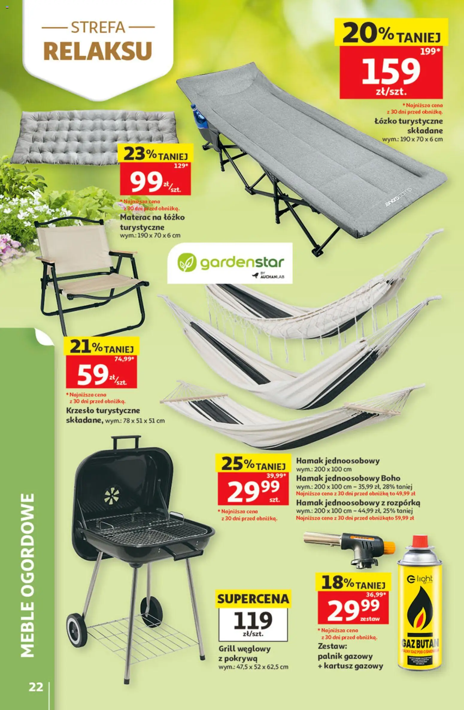 Auchan gazetka - 30 Lat Hipermarket od 21.05.2026 | Strona: 22 | Produkty: Grill, Łóżko, Krzesło, Hamak