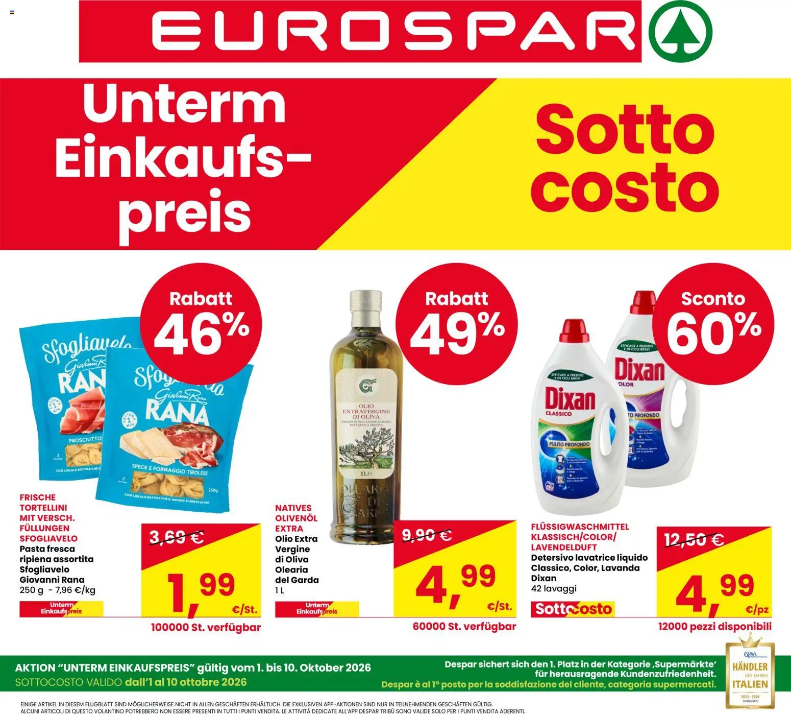 Volantino Eurospar del 01/10/2026 | Pagina: 1 | Prodotti: Speck, Formaggio, Prosciutto, Lavatrice