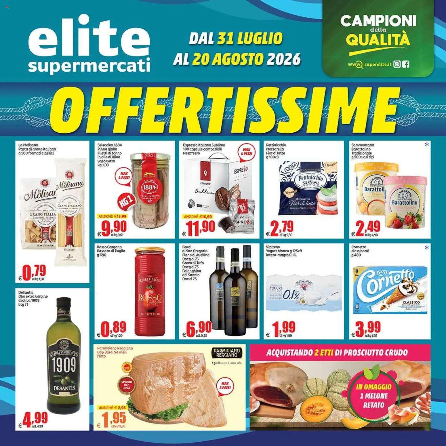 Volantino Elite Supermercati del 31/07/2026 | Pagina: 1 | Prodotti: Latte, Olio, Melone, Olio di Oliva