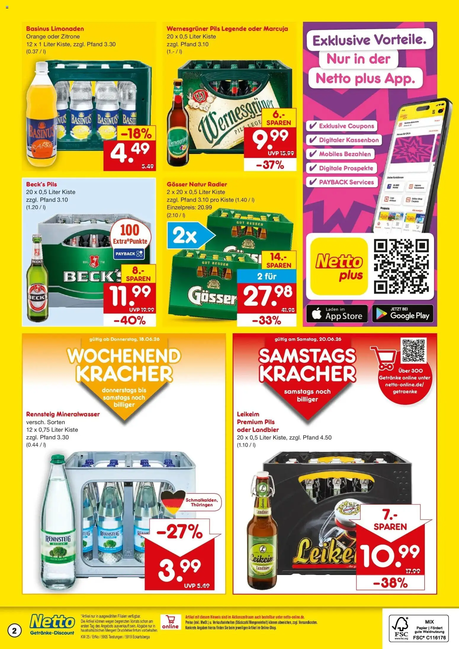 Netto Marken-Discount Prospekt Eckartsberga – gültig ab 15.06.2026 | Seite: 2 | Produkte: Pils, Wernesgruner, Mineralwasser, Radler