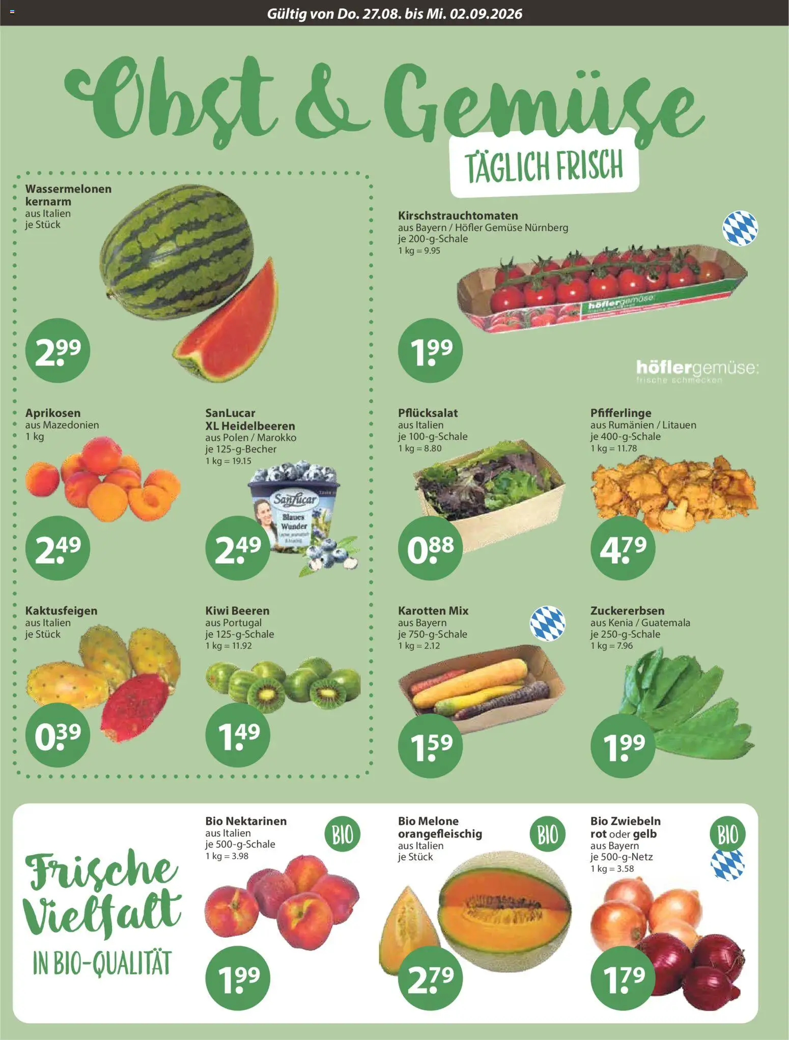 V-Markt Angebote – gültig ab 27.08.2026 | Seite: 4 | Produkte: Heidelbeeren, Zwiebeln, Gemüse, Kiwi