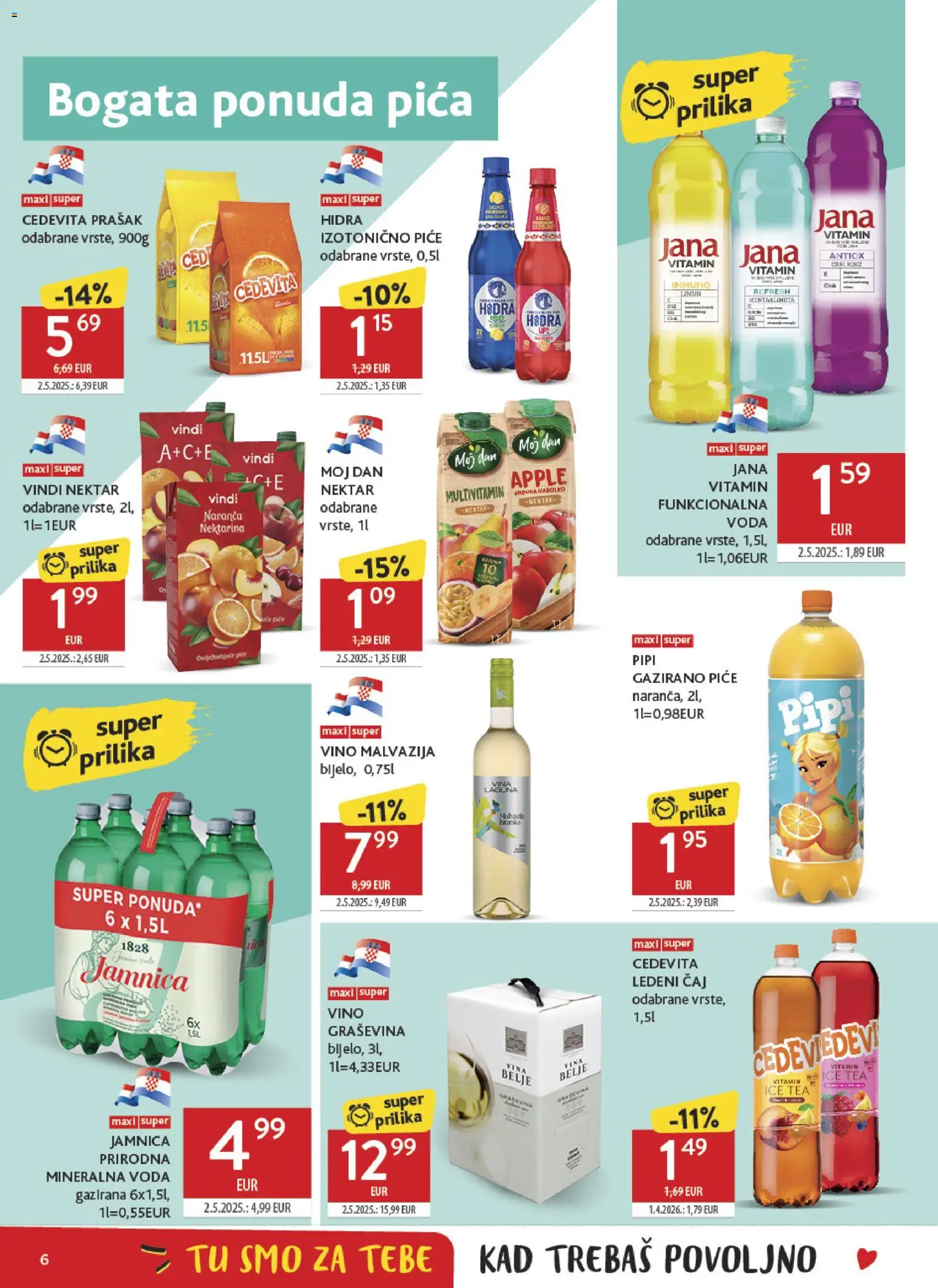 Konzum HR akciós ujság - amely érvényes a következő dátumtól: 2026.08.12. | Oldal: 6 | Termékek: Vitamin, Jana, Tea, Pite
