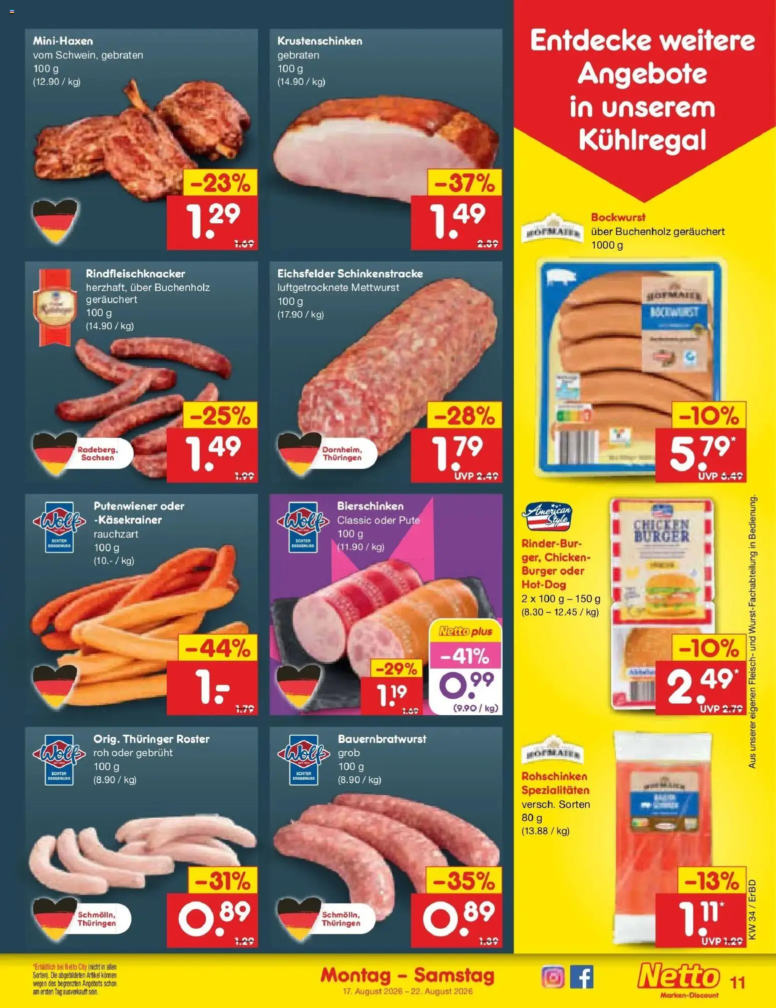 Netto Marken-Discount Prospekt Weimar – gültig ab 17.08.2026 | Seite: 13 | Produkte: Pute, Spezialitäten, Burger, Käsekrainer
