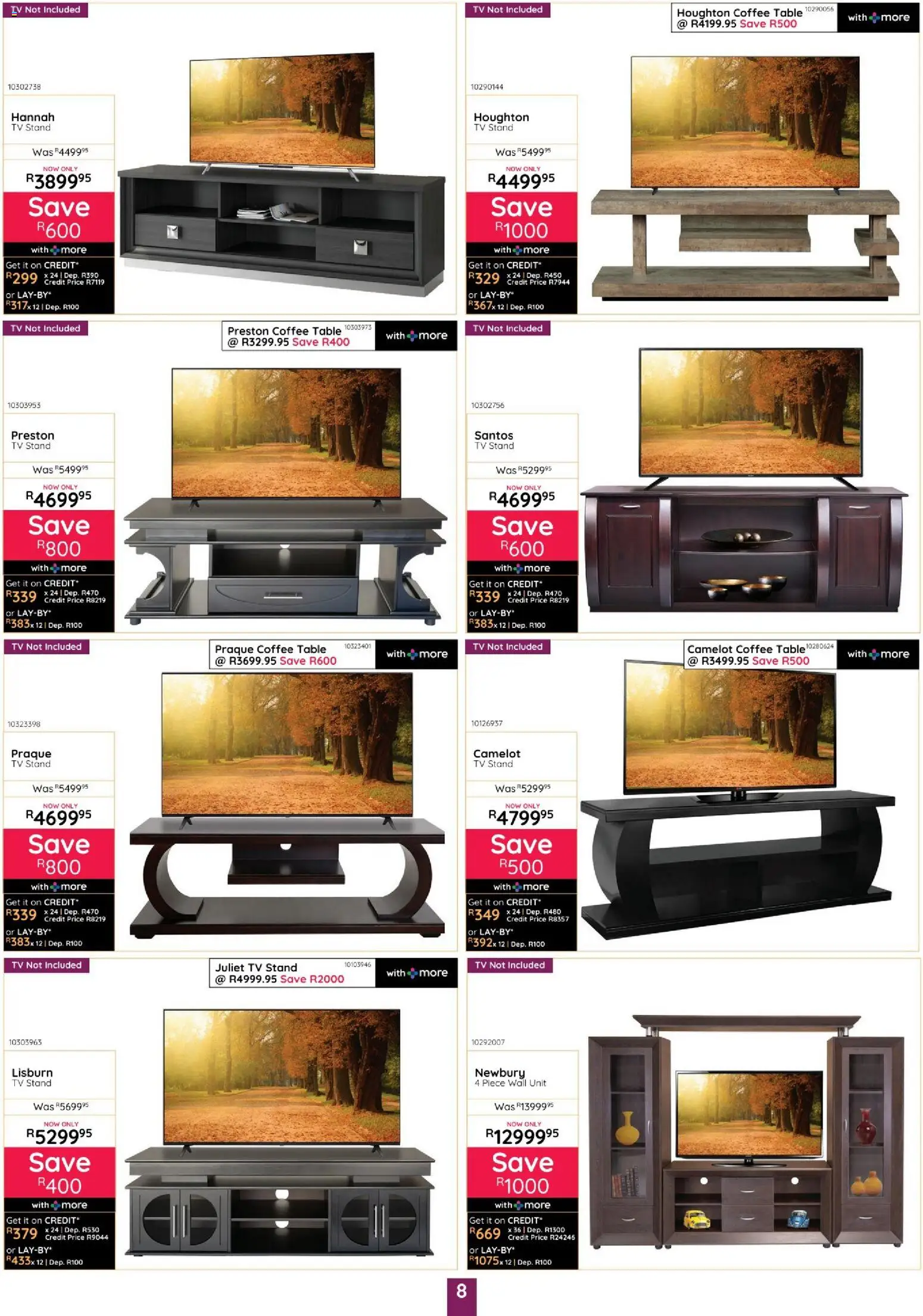 New Bradlows catalogue – valid from 16/07/2026 | Page: 8 | Products: TV, Table, Wall unit, Coffee