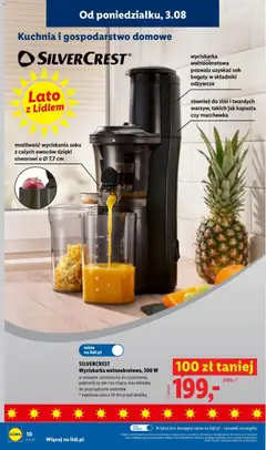 Pogląd oferty "SILVERCREST Wyciskarka wolnoobrotowa, 300 W, Wyciskarka wolnoobrotowa pozwala uzyskać sok bogaty w składniki odżywcze, również do ziół i twardych warzyw, takich jak kapusta czy marchewka. Możliwość wyciskania soku z całych owoców dzięki otworowi o Ø 7,7 cm." - ważna od 03.08.2026 | Strona: 12