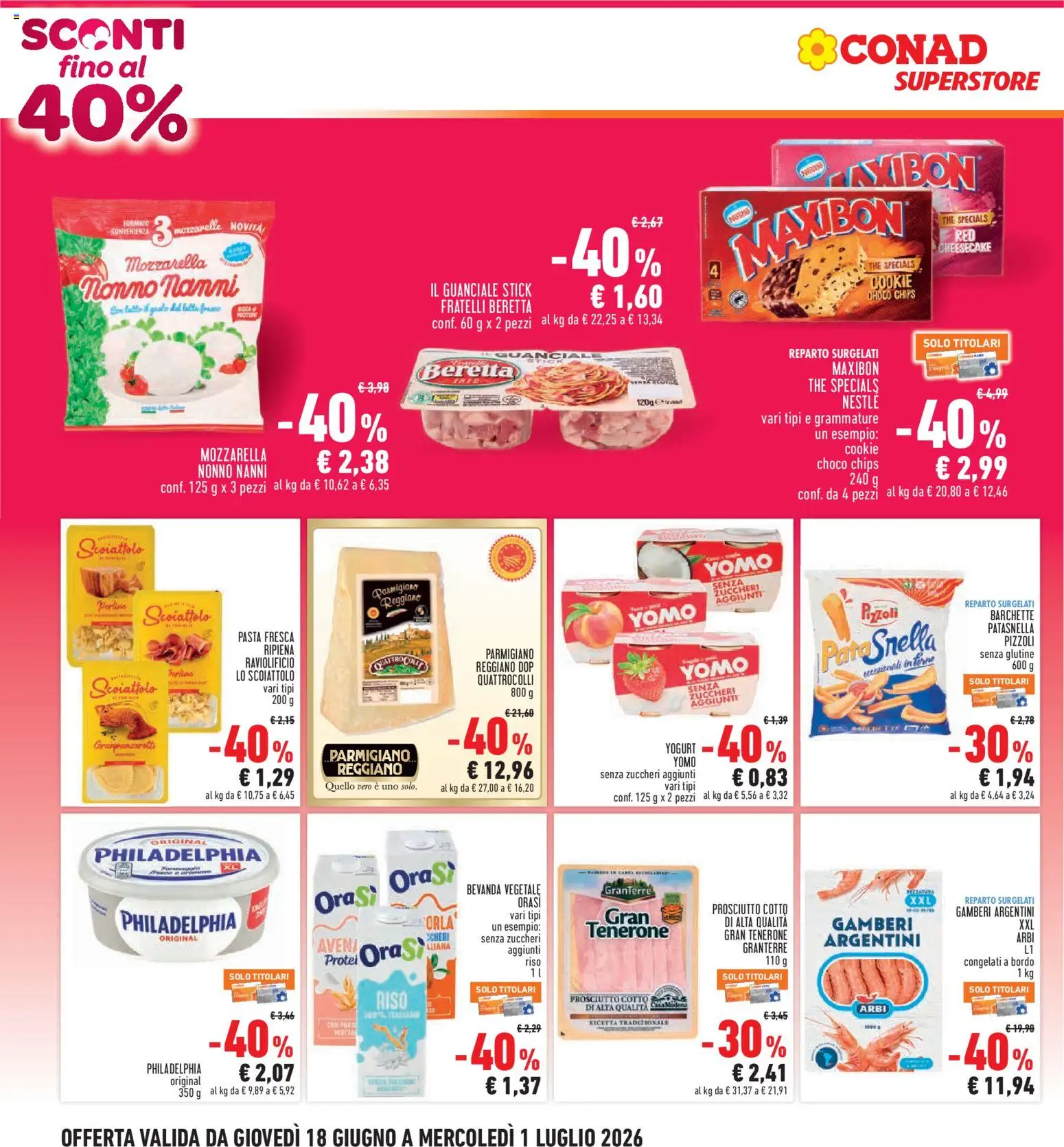 Volantino Conad del 18.06.2026 | Pagina: 2 | Prodotti: Prosciutto Cotto, Yogurt, Riso, Mozzarella