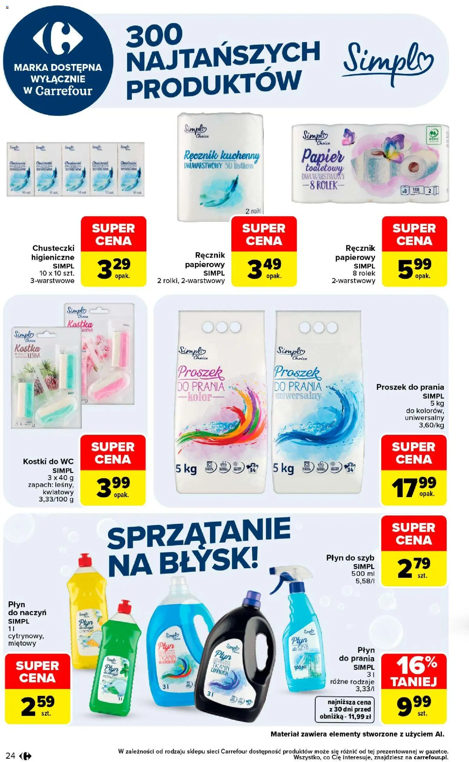 Carrefour gazetka - Najlepsza jakość i cena od 24.08.2026 | Strona: 24 | Produkty: Kostki do wc, Rolki, Chusteczki higieniczne, Proszek do prania