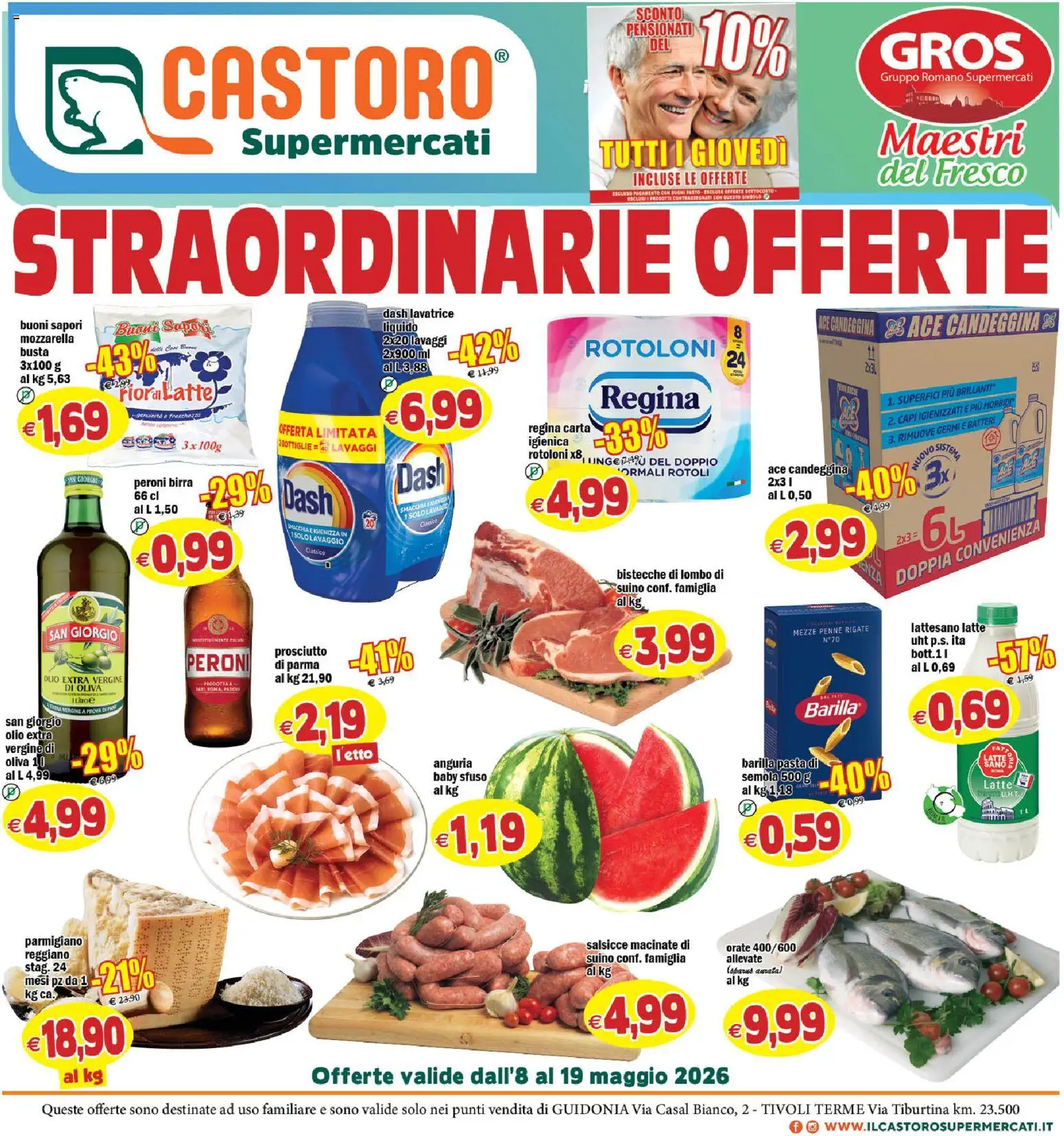 Volantino Il Castoro del 08.05.2026 | Pagina: 1 | Prodotti: Candeggina, Mozzarella, Olio, Lavatrice