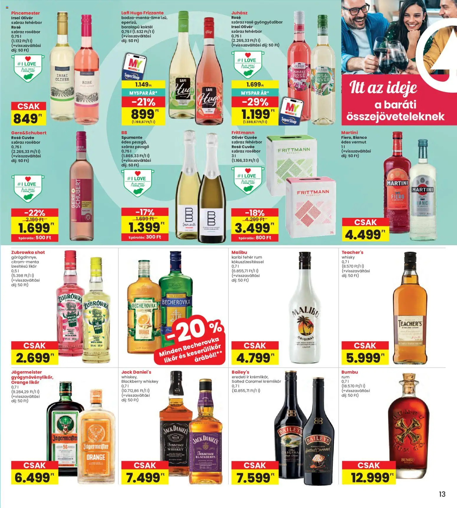 Interspar akciós ujság - amely érvényes a következő dátumtól: 2026.08.06. | Oldal: 13 | Termékek: Jägermeister, Malibu, Whiskey, Krémlikőr
