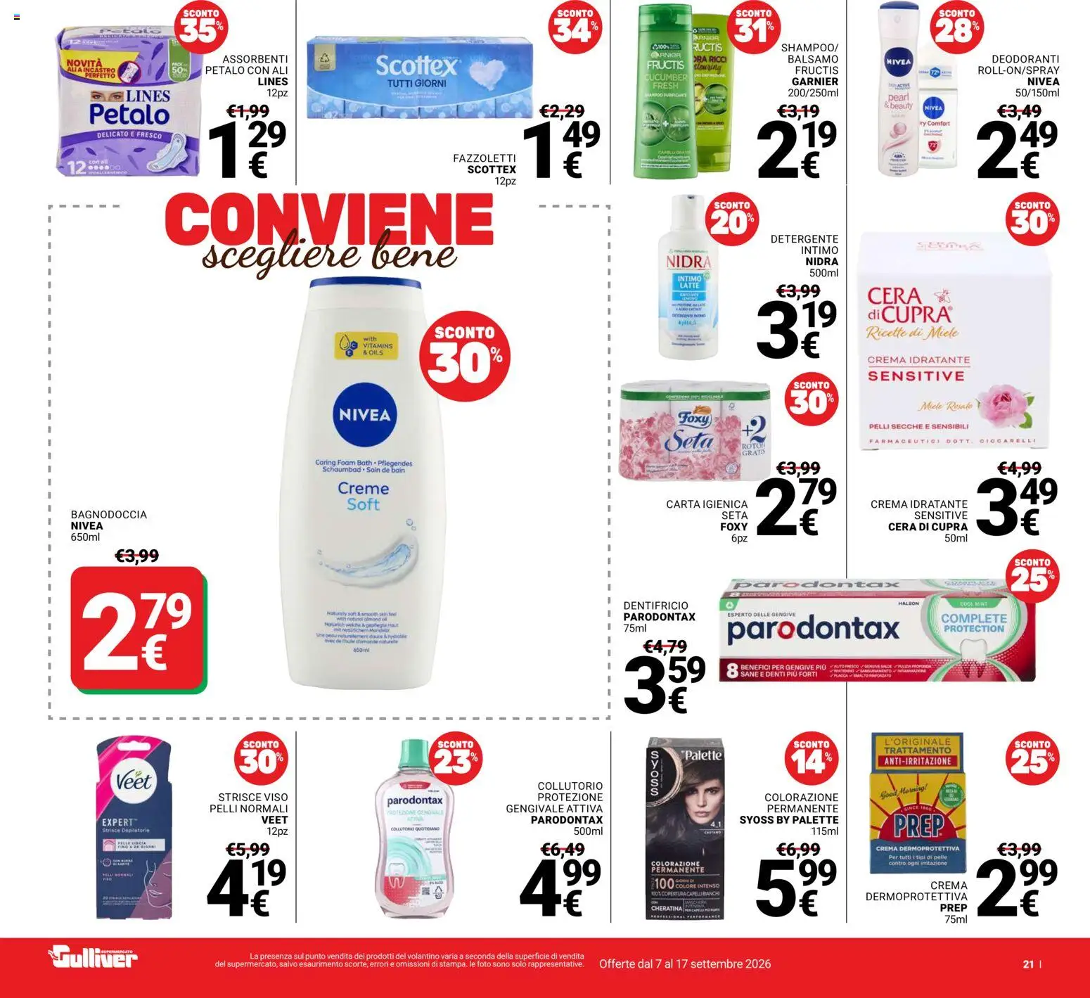Volantino Gulliver del 07/09/2026 | Pagina: 21 | Prodotti: Shampoo, Crema, Carta igienica, Detergente