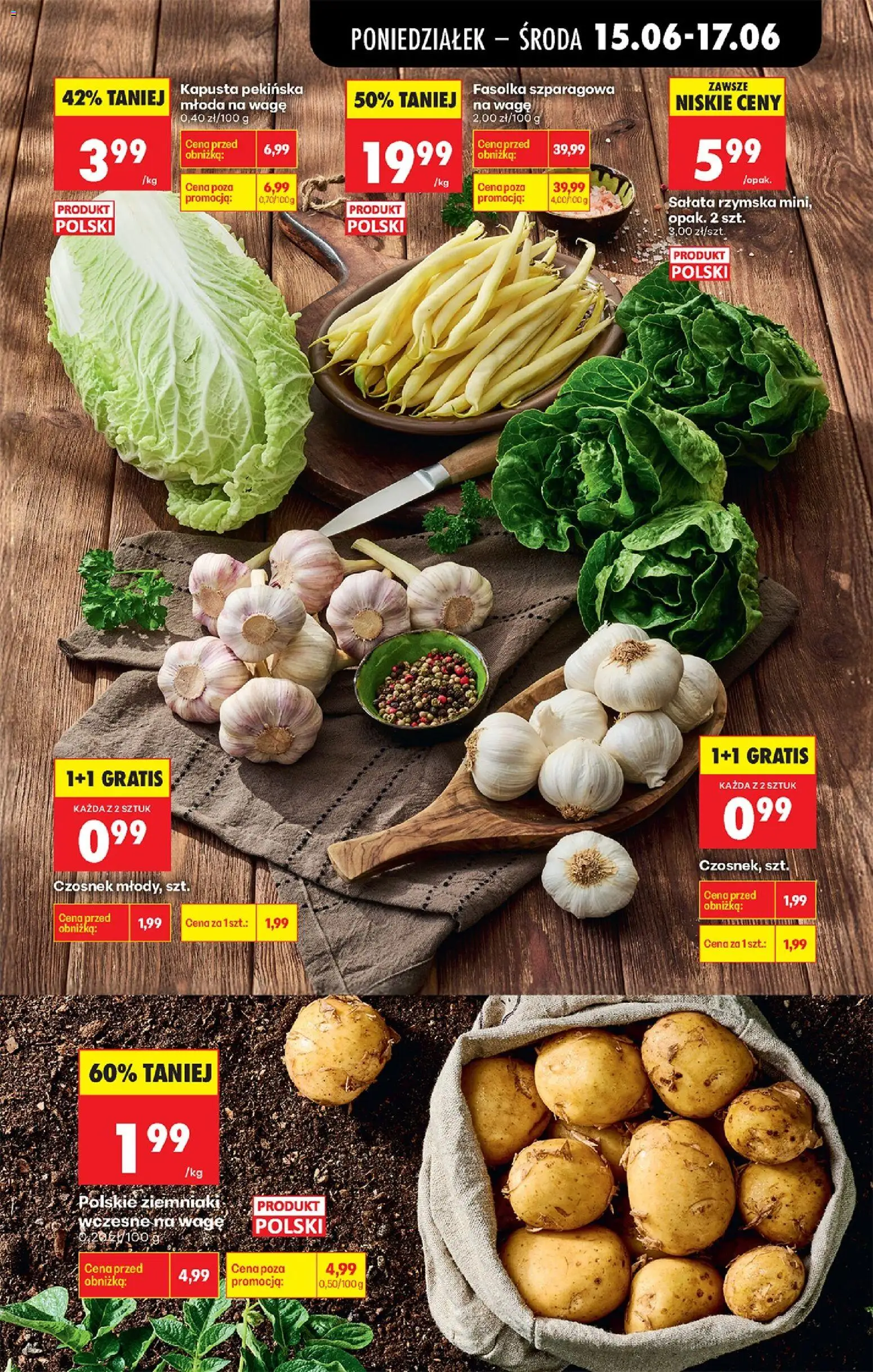 Biedronka gazetka od poniedziałku od 15.06.2026 | Strona: 29 | Produkty: Czosnek, Kapusta pekińska, Fasolka szparagowa, Ziemniaki