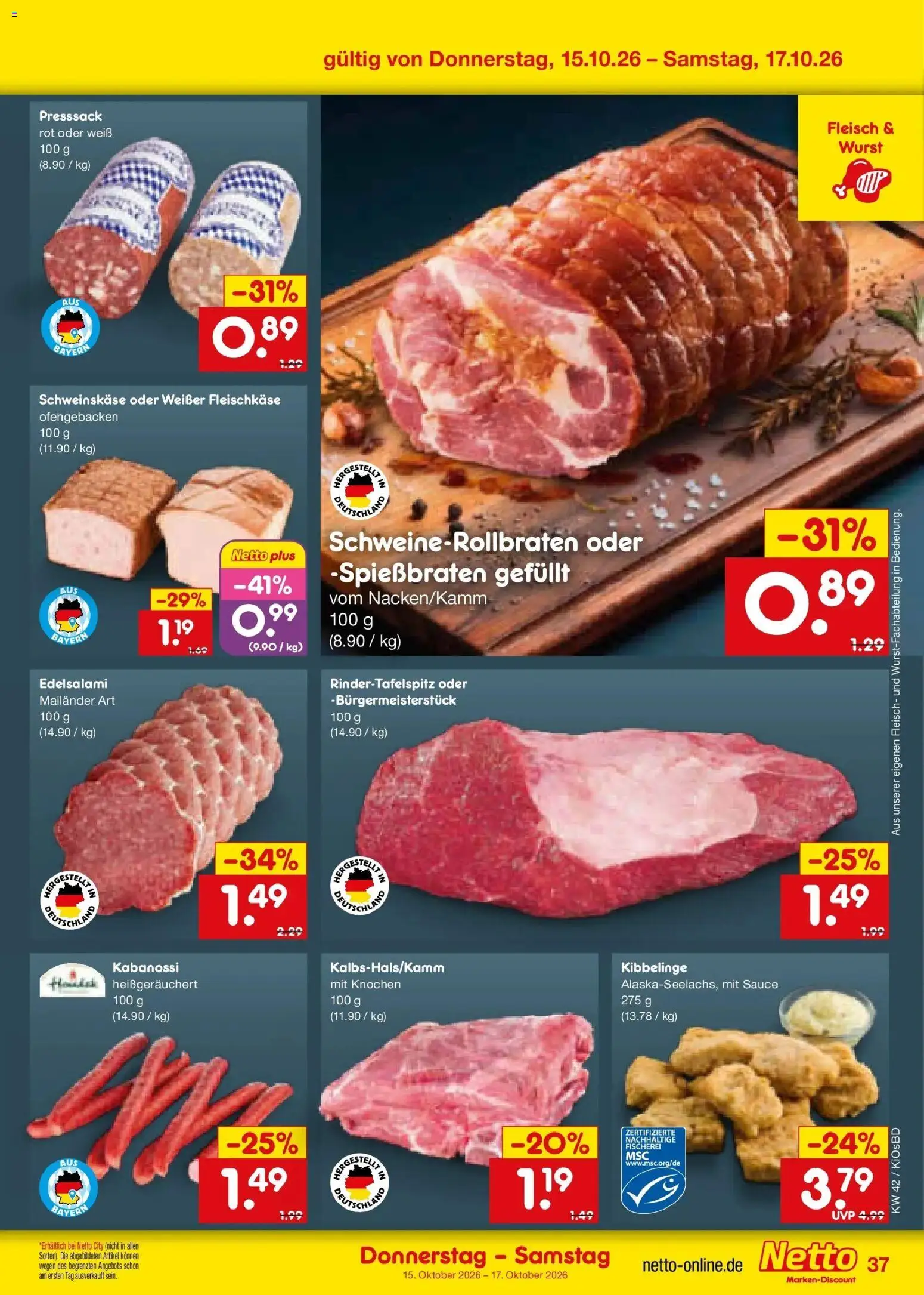 Netto Marken-Discount Prospekt Mistelbach (ab 12.10.2026) » Angebote | Seite: 51 | Produkte: Wurst, Fleisch