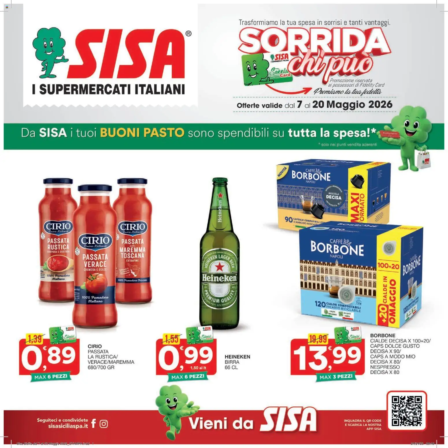 Volantino SISA del 07.05.2026 | Pagina: 1 | Prodotti: Caffè, Birra, Pomodoro, Heineken