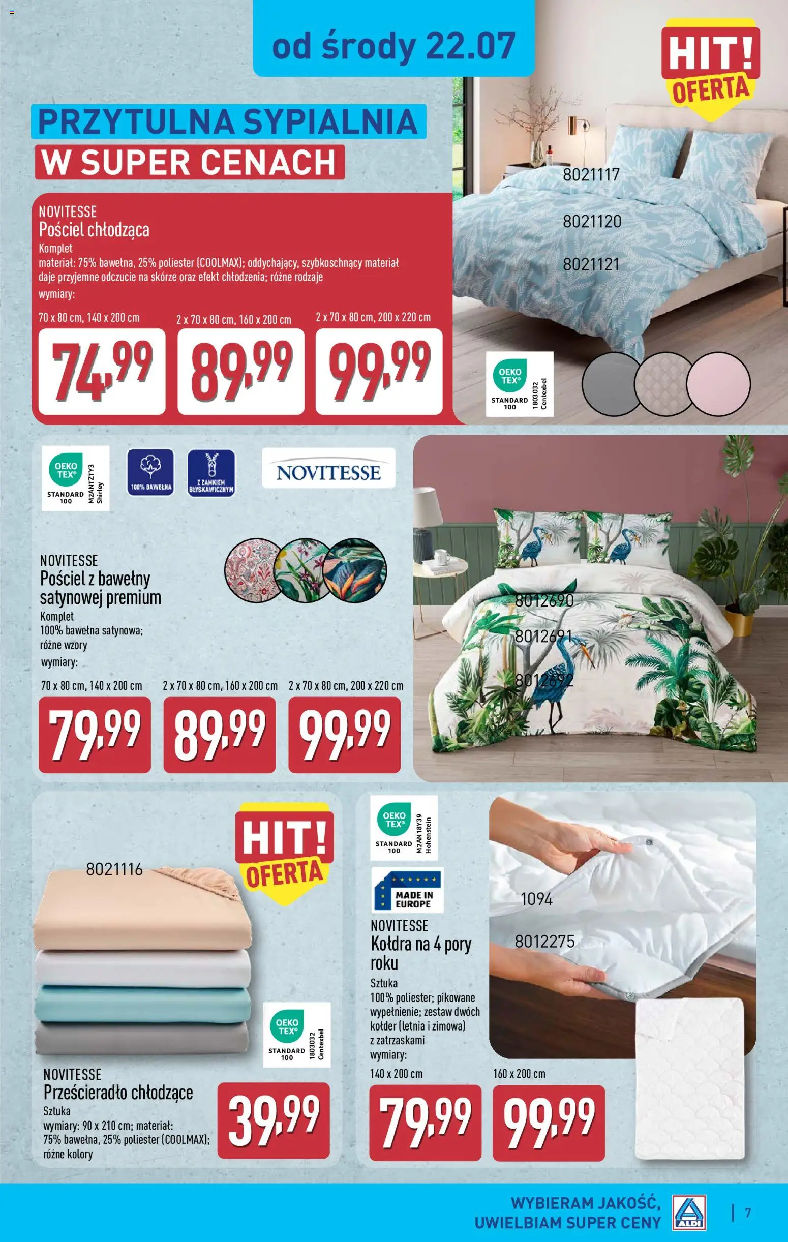 Aldi gazetka - Hity od Środy i od Soboty od 22.07.2026 | Strona: 7 | Produkty: Pościel, Kołdra