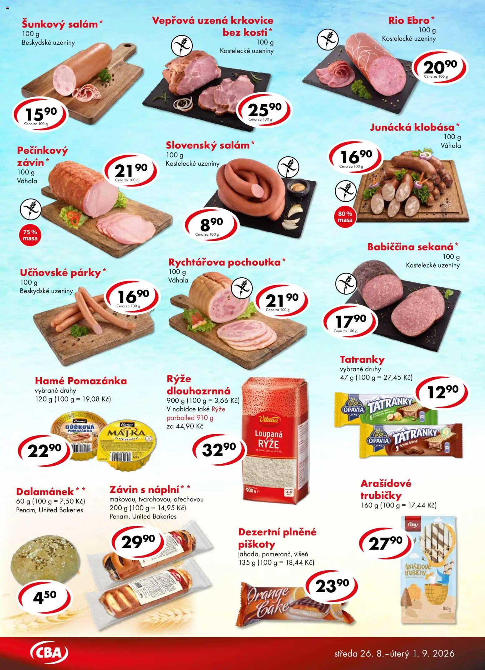 CBA leták - Premium od 26.08.2026 | Strana: 3 | Produkty: Párky, Sekaná, Šunkový salám, Pomazánka
