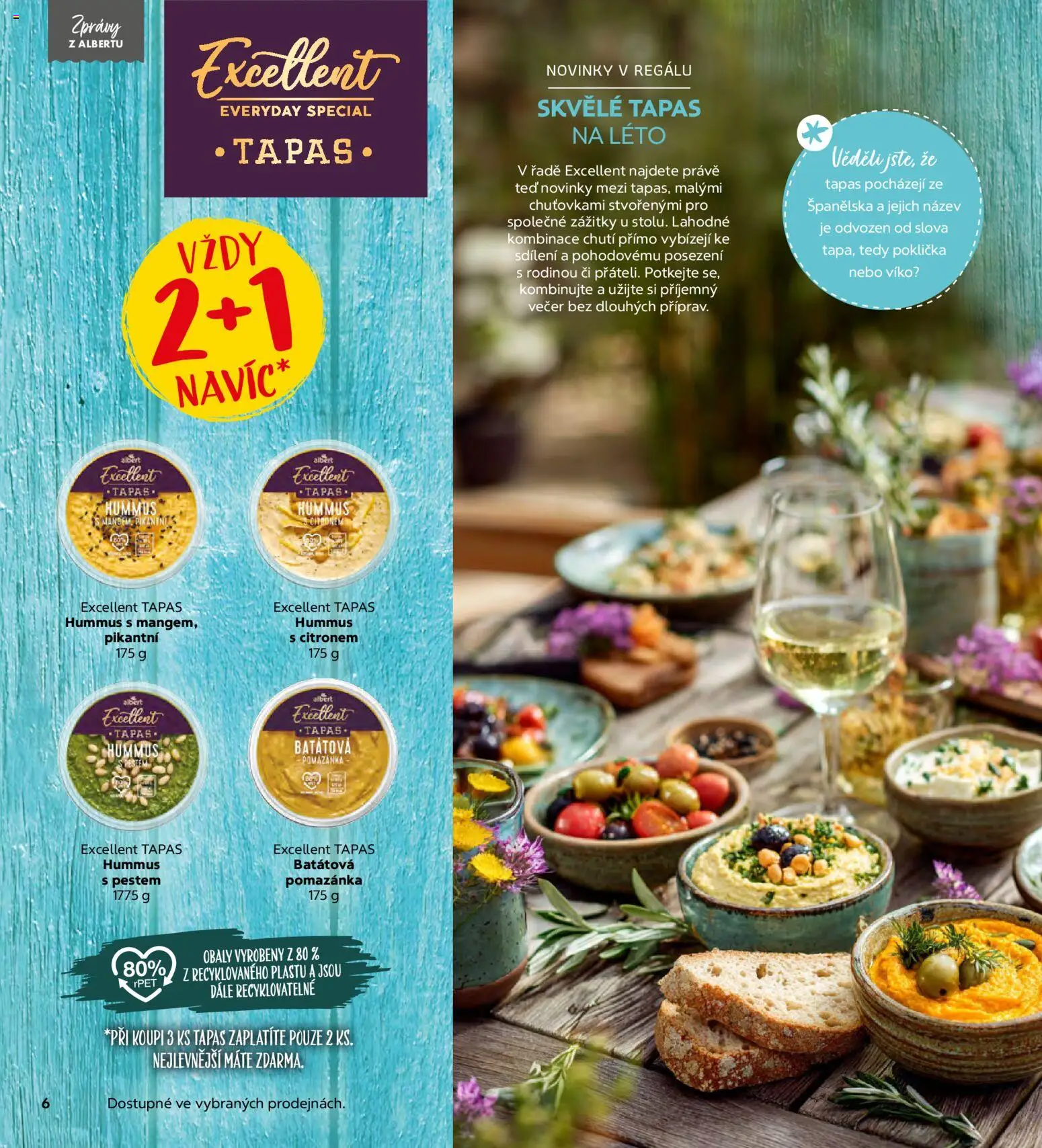 Albert magazín od 01.07.2026 | Strana: 6 | Produkty: Hummus, Tapas, Poklička, Pomazánka
