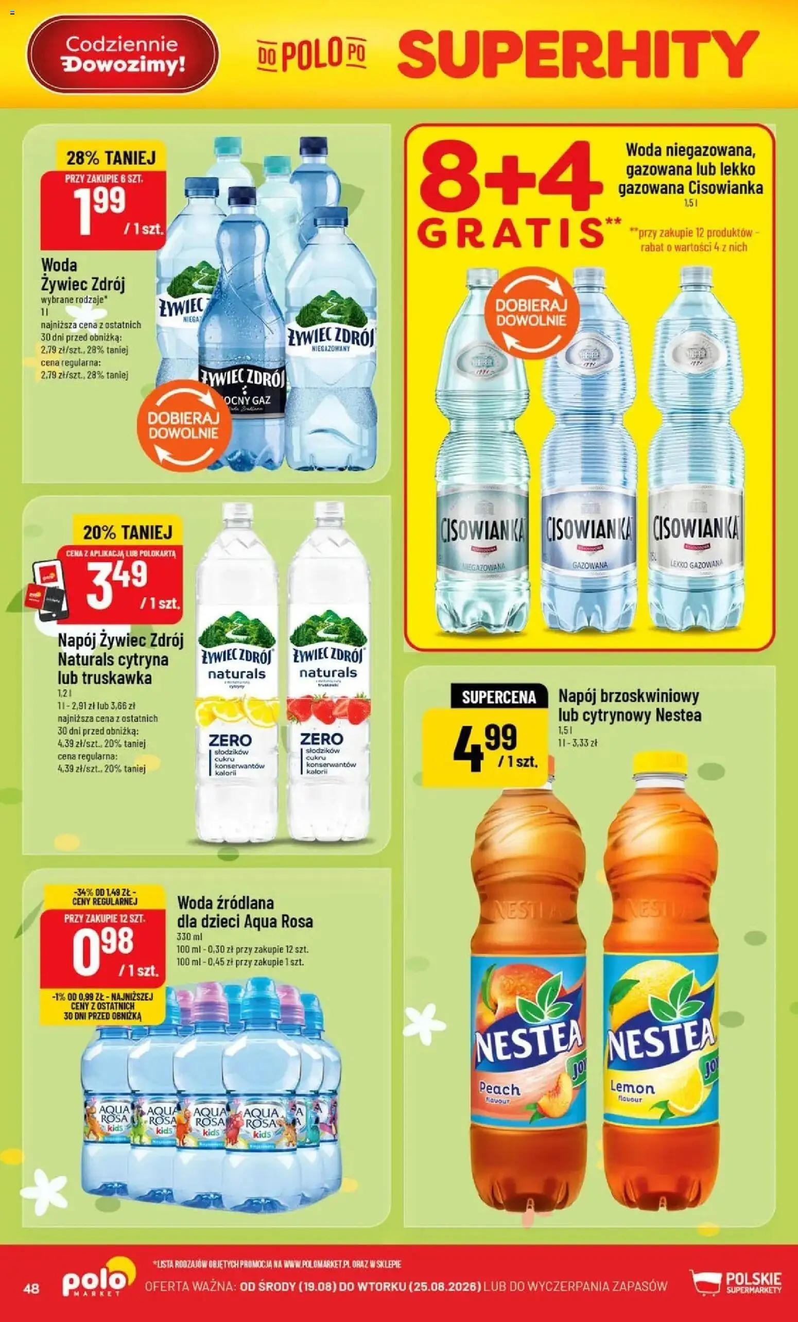 Nowa POLOmarket gazetka od jutra 19.08.2026 | Strona: 48 | Produkty: Cisowianka, Woda Żywiec Zdrój, Woda źródlana, Woda