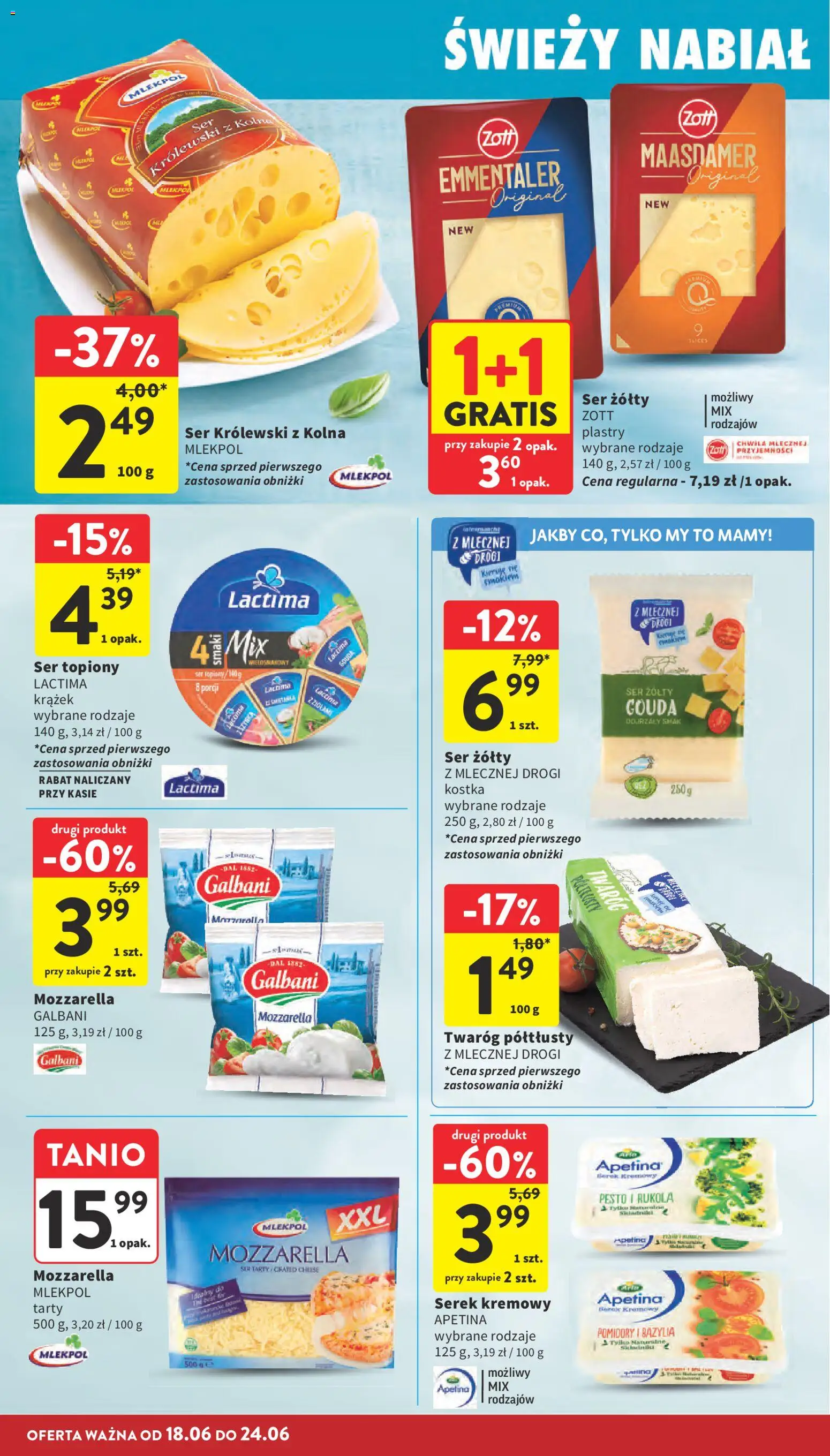 Intermarche gazetka od 18.06.2026 | Strona: 18 | Produkty: Serek, Pesto, Mozzarella, Twaróg