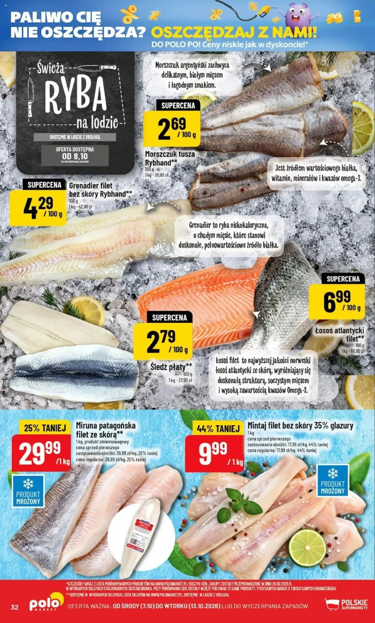 Nowa POLOmarket gazetka od jutra 07.10.2026 | Strona: 32 | Produkty: Łosoś atlantycki, Mintaj, Łosoś, Ryba