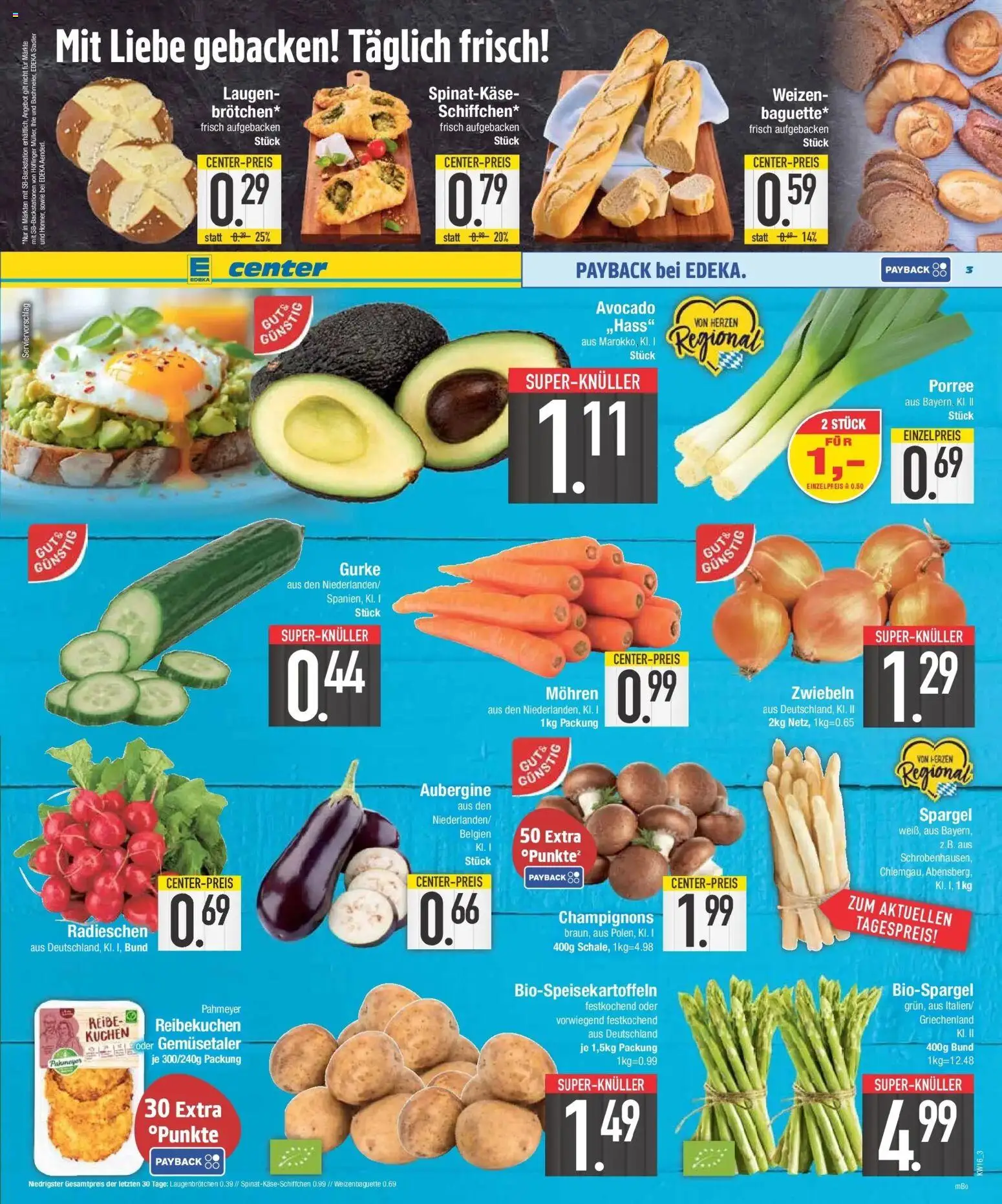 E center Prospekt Neuburg an der Donau  – gültig ab 13.04.2026 | Seite: 3 | Produkte: Baguette, Avocado, Aubergine, Kuchen
