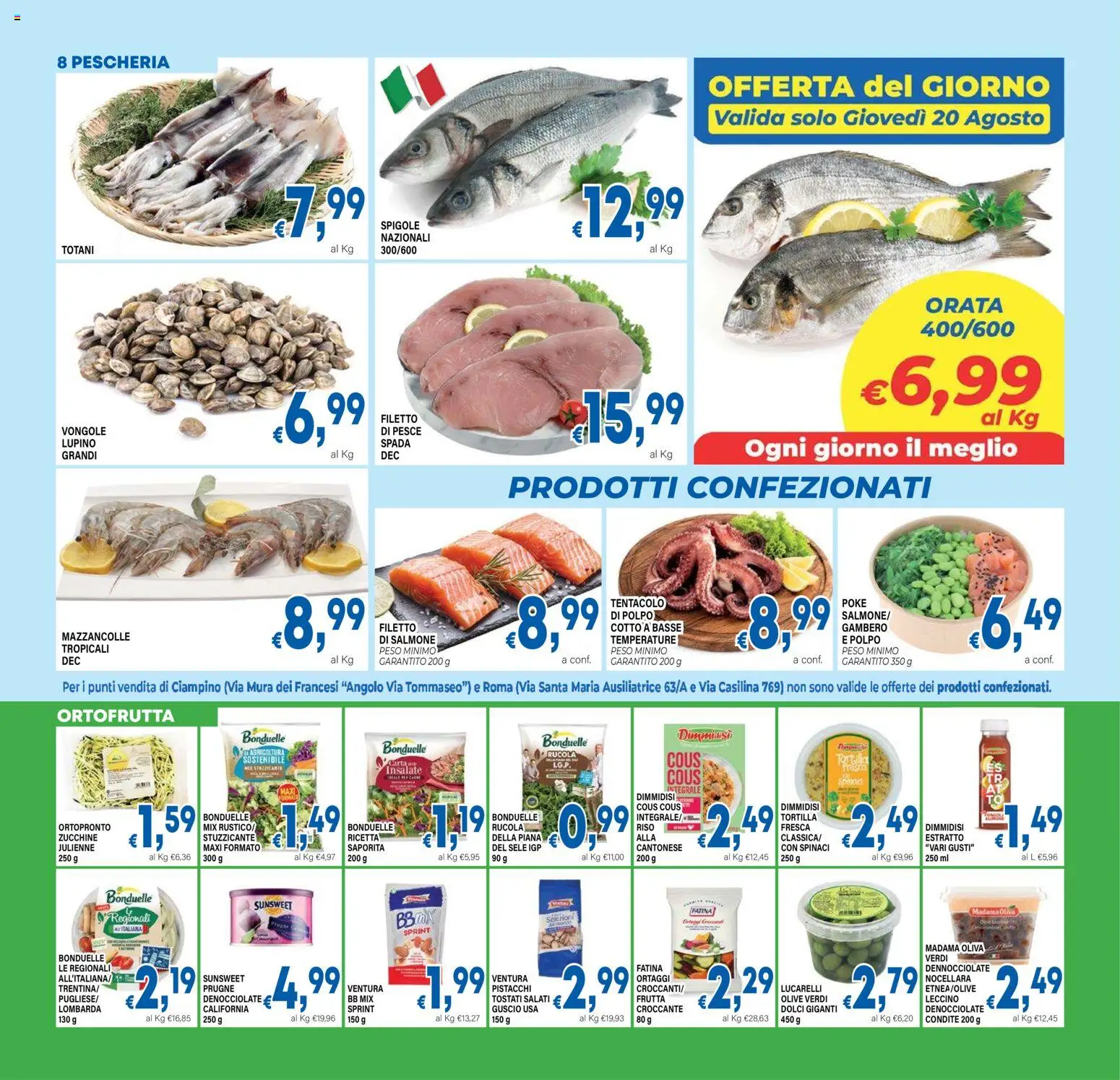 Volantino DEM del 12/08/2026 | Pagina: 8 | Prodotti: Pesce, Filetto, Olive, Ortaggi