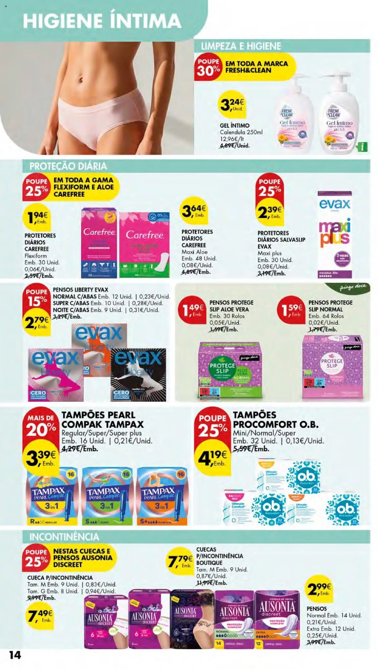 Pingo Doce Cuidados Pessoais e para o Lar │ válido de 24/09/2026 | Página: 14 | Produtos: Aloe Vera, Higiene íntima, Gel íntimo, Cuecas