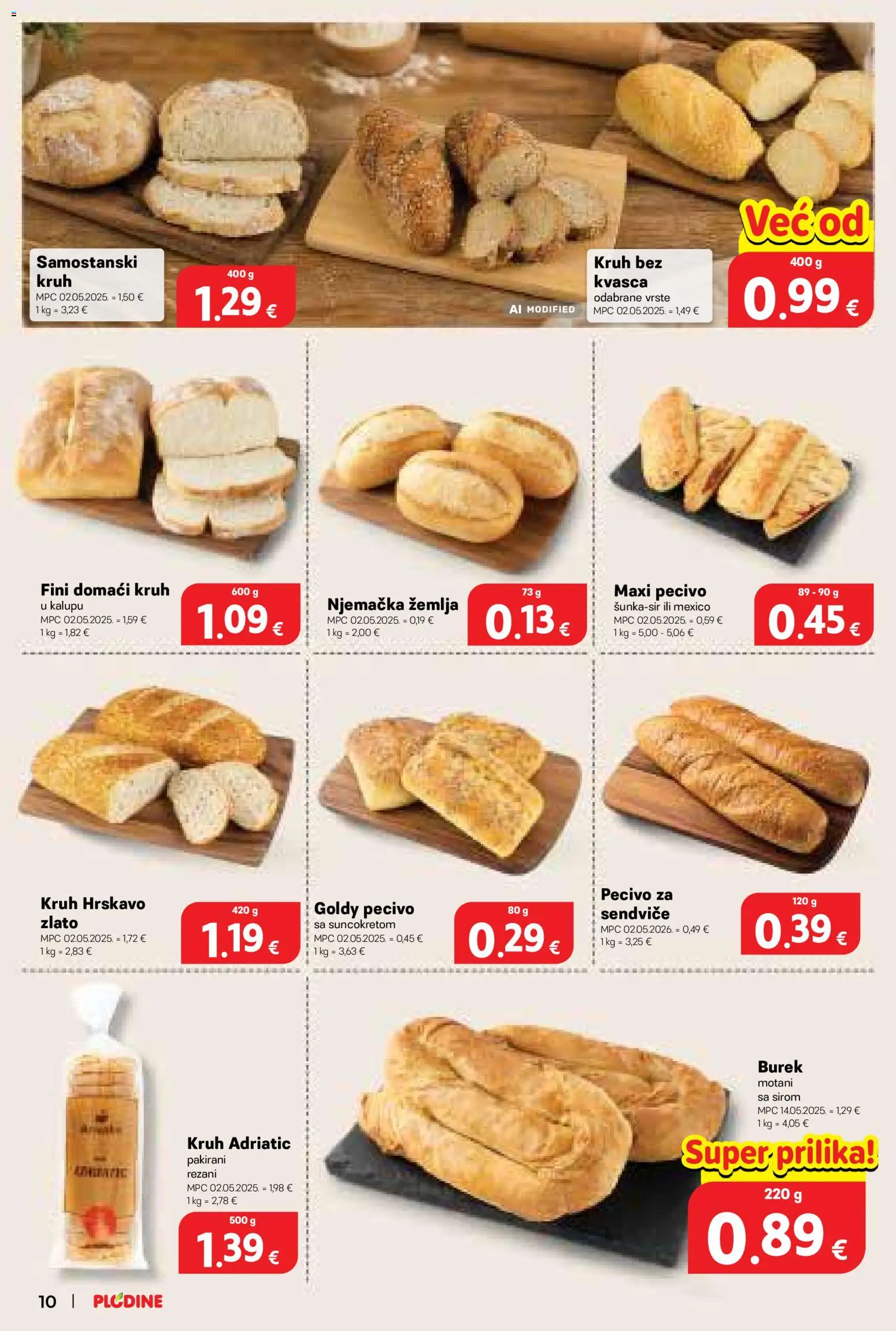 Plodine katalog | vrijedi od 09.09.2026 | Stranica: 10 | Proizvodi: Zemlja, Kruh, Burek, Pecivo