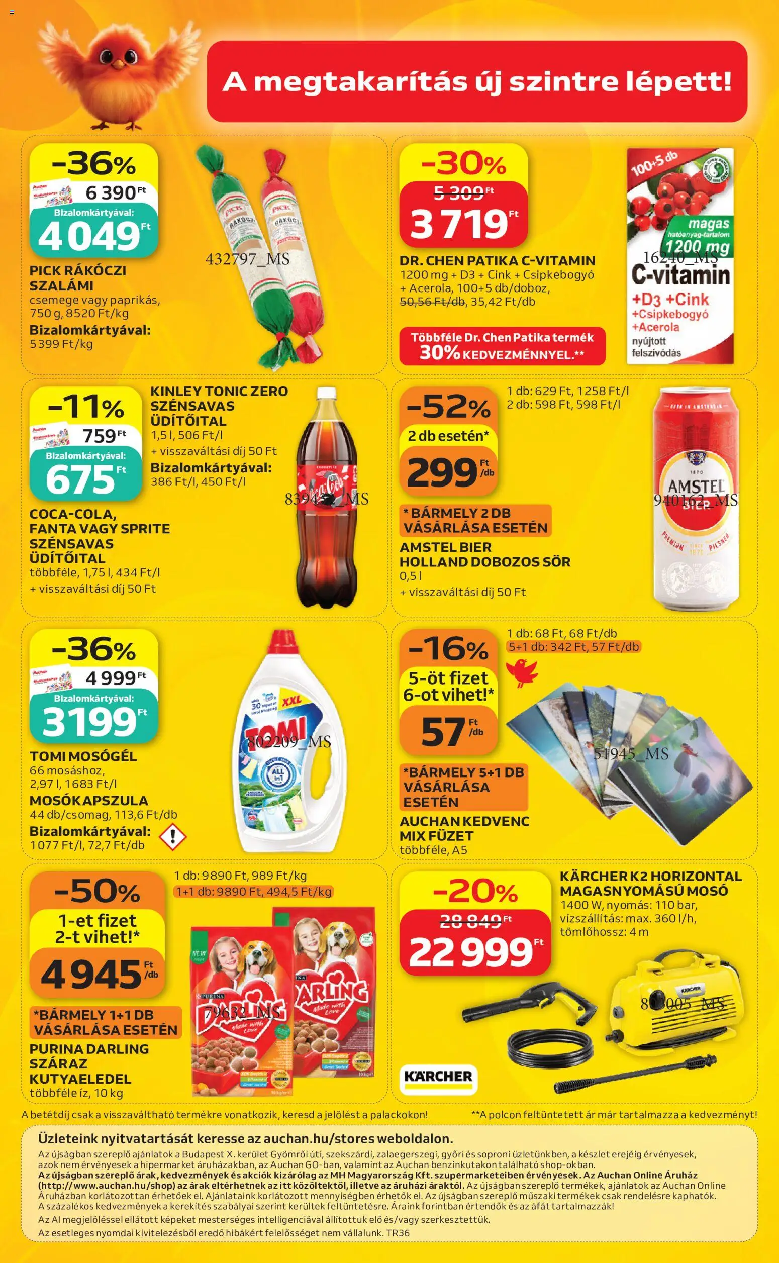 Auchan akciós ujság - amely érvényes a következő dátumtól: 2026.09.03. | Oldal: 12 | Termékek: Tonic, Kinley, Magasnyomású mosó, Szalámi