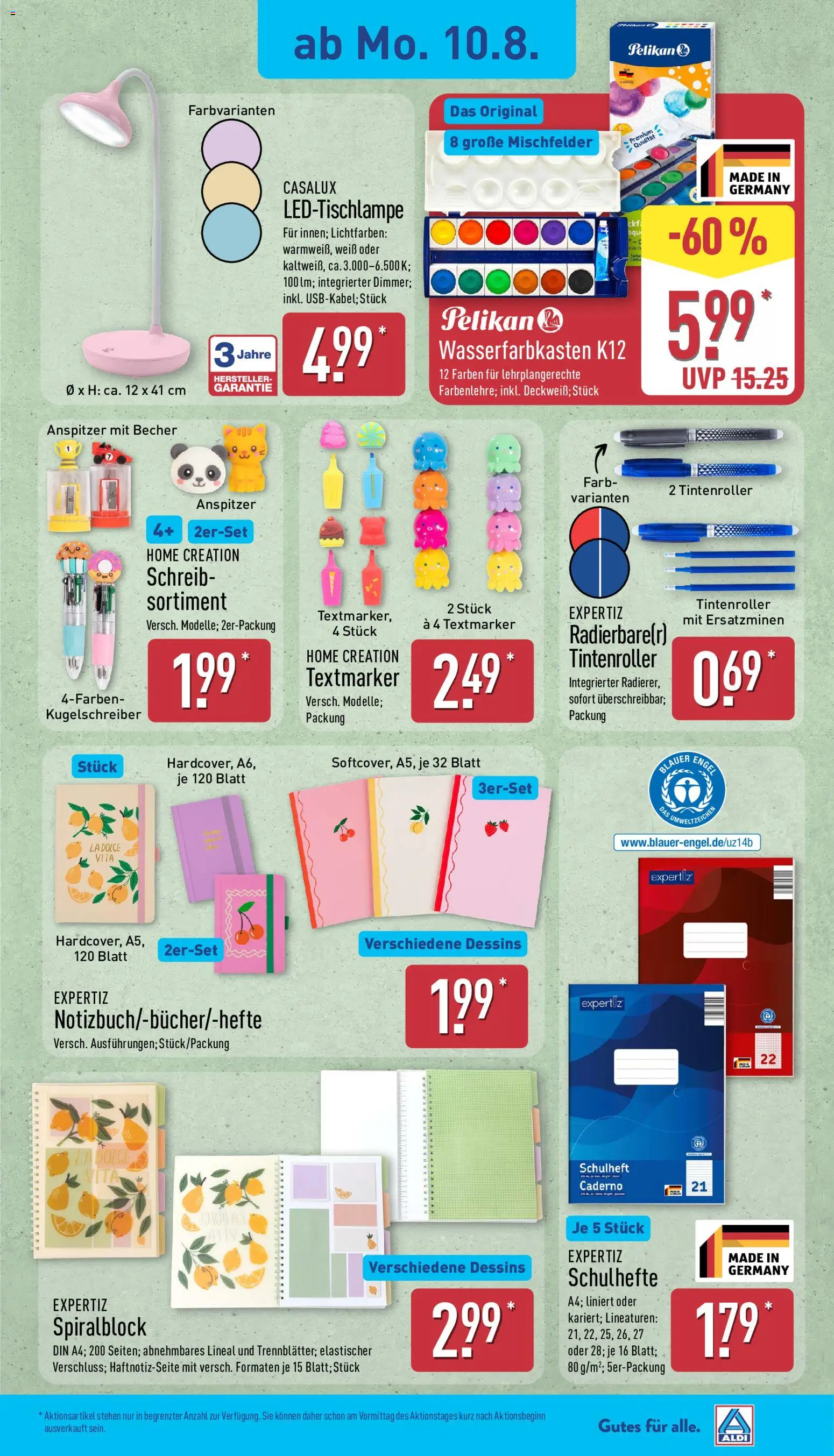 Aldi Prospekt – gültig ab 10.08.2026 | Seite: 19 | Produkte: Box, Notebook, Highlighter, Anspitzer