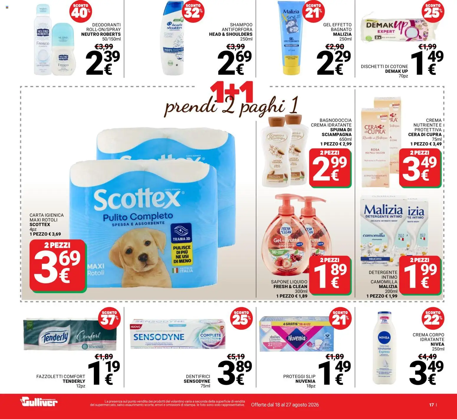 Volantino Gulliver del 18/08/2026 | Pagina: 17 | Prodotti: Sapone, Detergente intimo, Fazzoletti, Frutta
