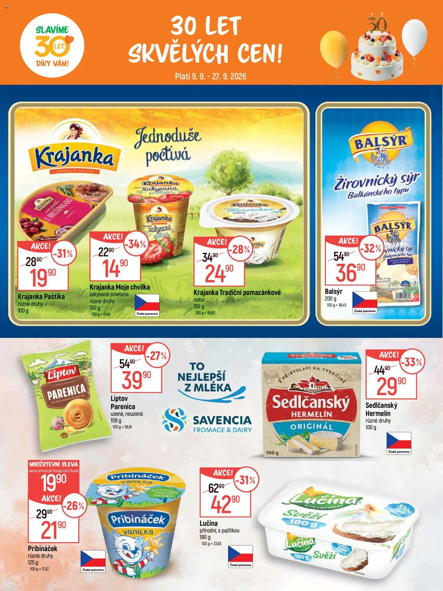 Globus leták - Pomáháme 30 let od 09.09.2026 | Strana: 3 | Produkty: Sýr, Lučina, Pribináček, Zakysaná smetana