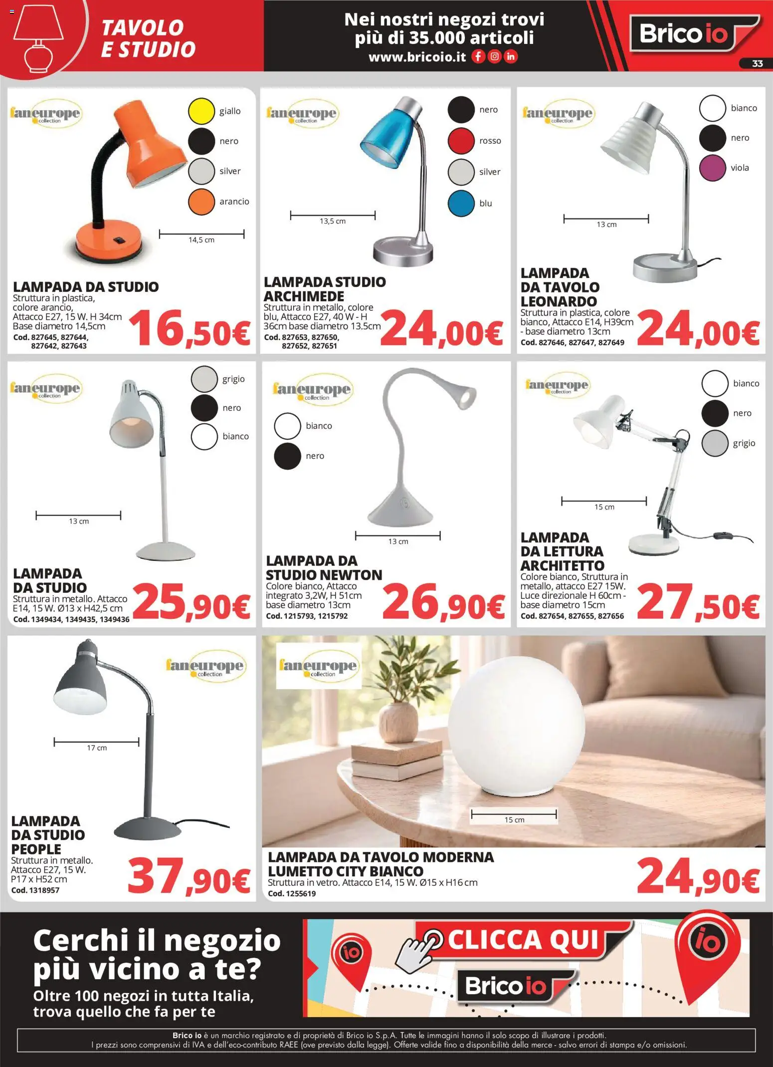 Volantino Brico io del 01/10/2026 | Pagina: 33 | Prodotti: Lampada da tavolo, Stampa, Tavolo, Lampada