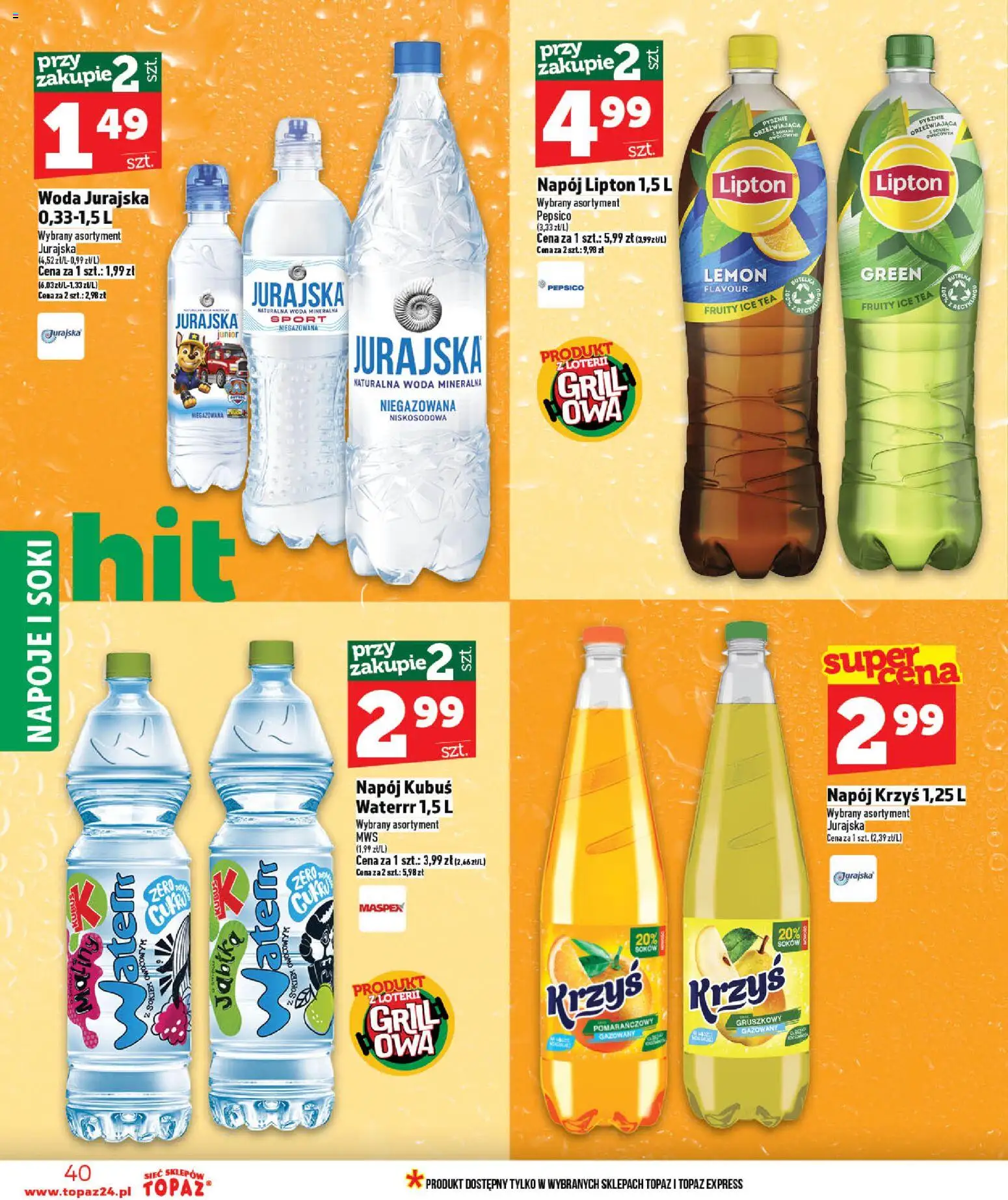 Topaz gazetka od 14.05.2026 | Strona: 40 | Produkty: Ice Tea, Grill, Soki, Woda