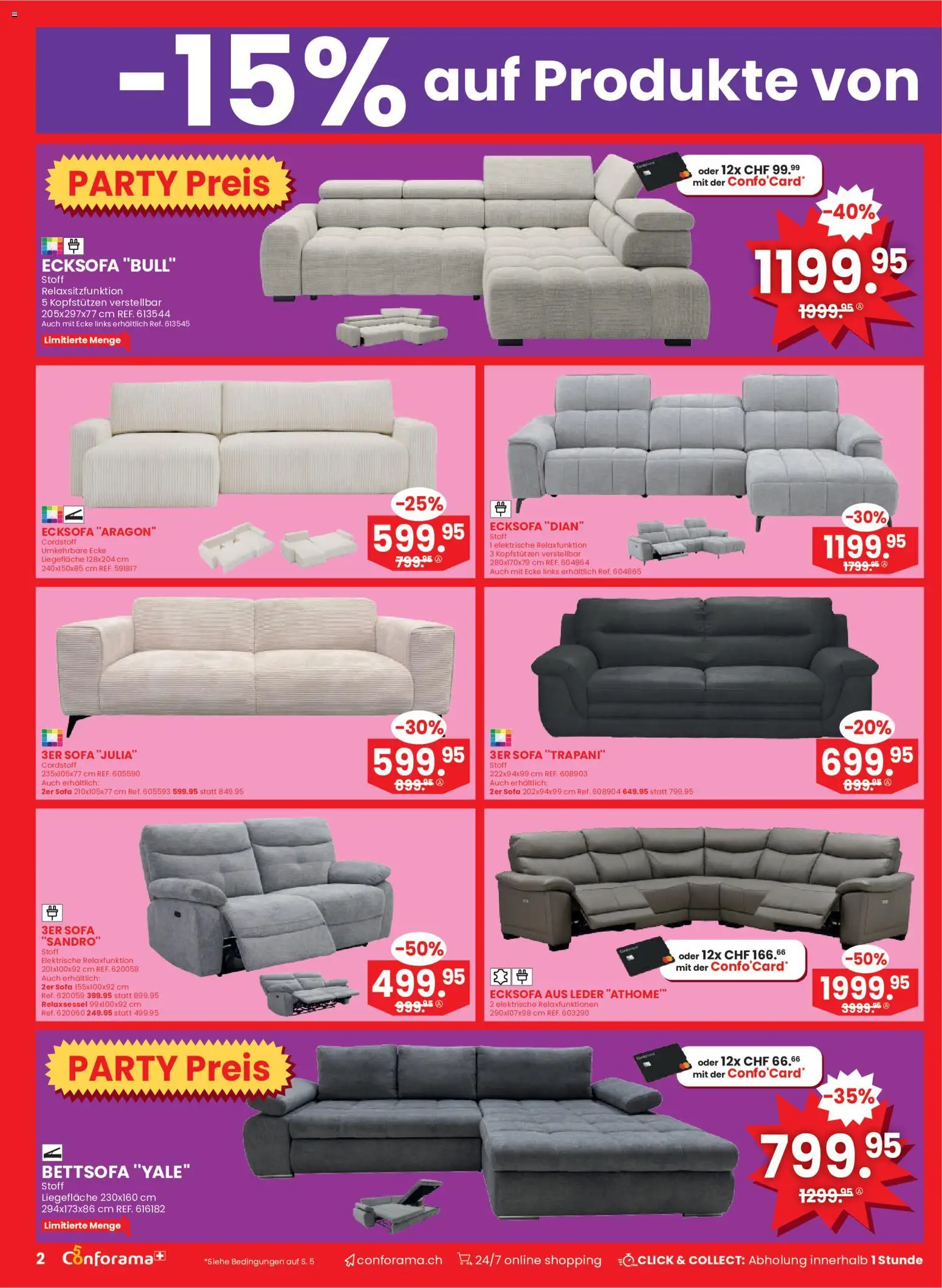 Conforama aktionen – gültig ab 26.08.2026 | Seite: 2 | Produkte: Sofa, Ecksofa, Relaxsessel