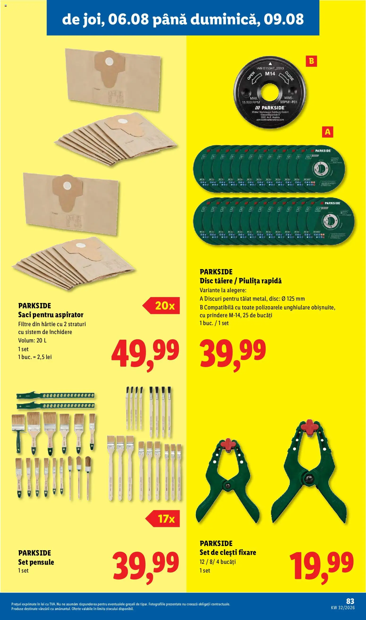 Noul catalog Lidl – valabil de la 03.08.2026 | Pagină: 83 | Produse: Disc, Aspirator, Parkside