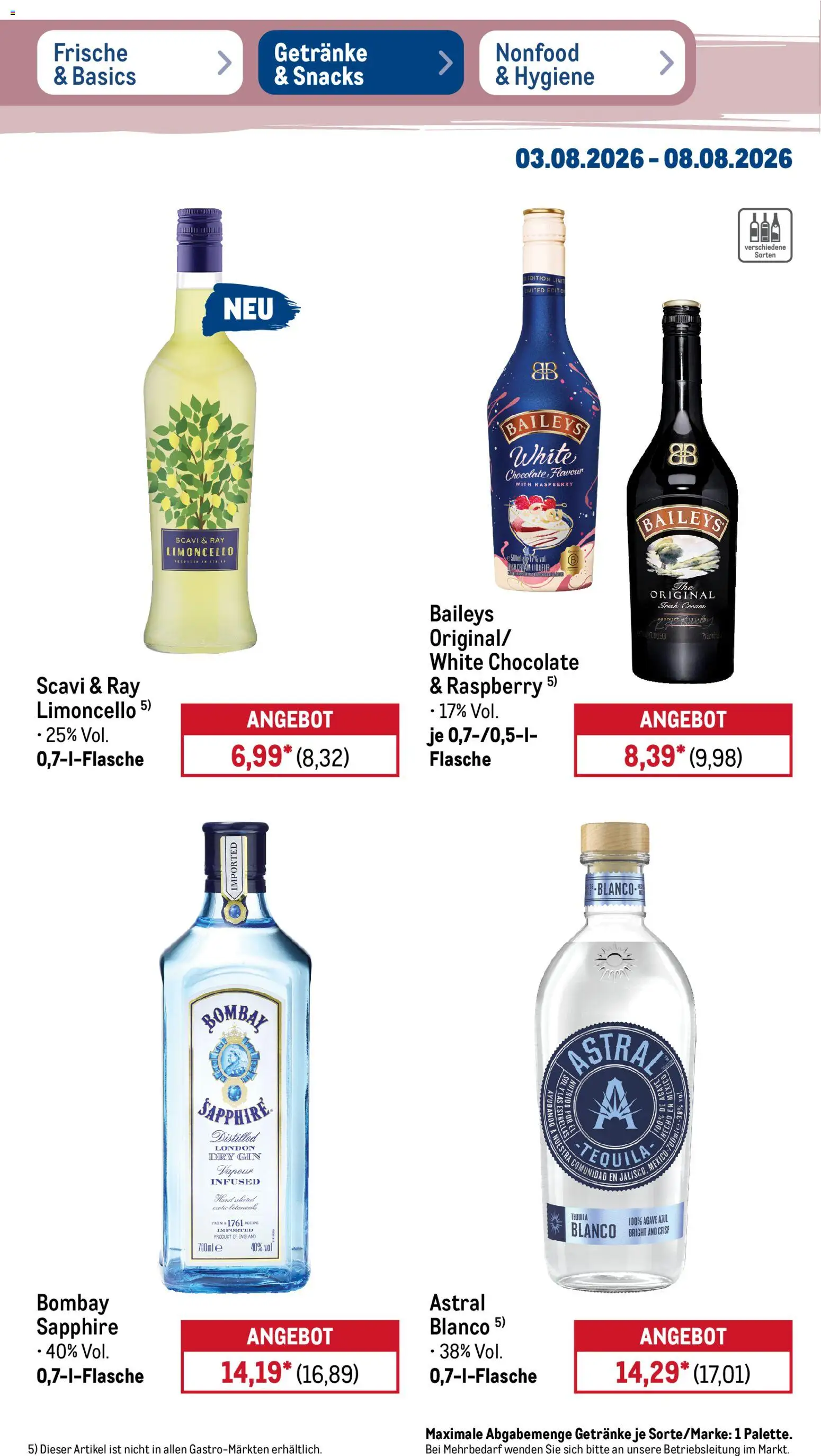 Metro Prospekt – gültig ab 03.08.2026 | Seite: 30 | Produkte: Tequila, Limoncello, Baileys, Gin
