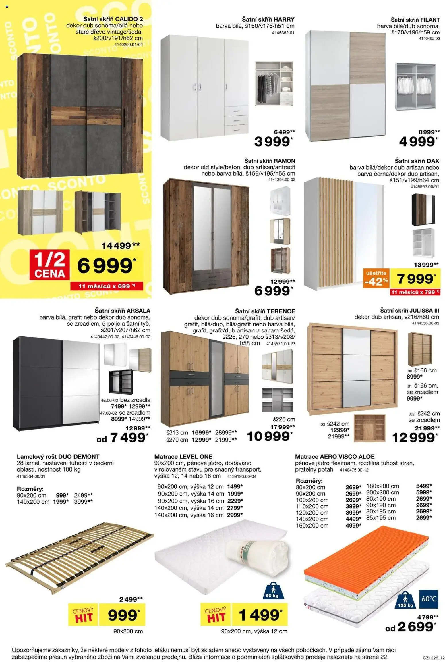Sconto nábytek leták od 23.09.2026 | Strana: 12 | Produkty: Matrace, Šatní skříň, Rošt, Modely