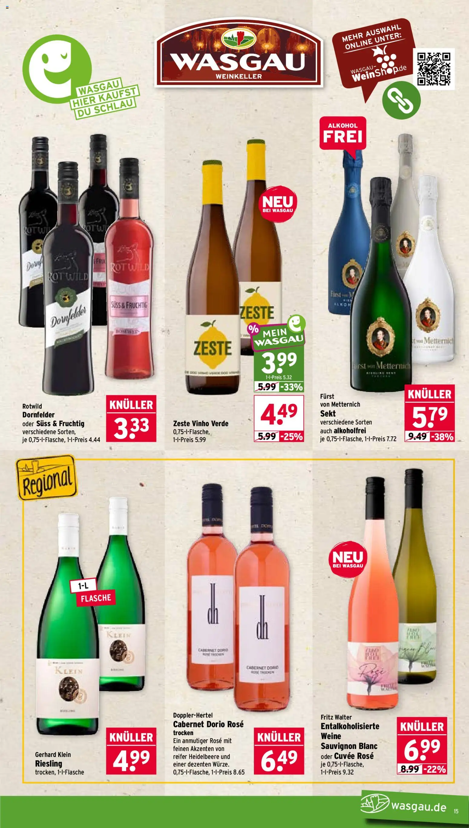 Wasgau Prospekt – gültig ab 12.10.2026 | Seite: 15 | Produkte: Sekt, Alkohol, Wein