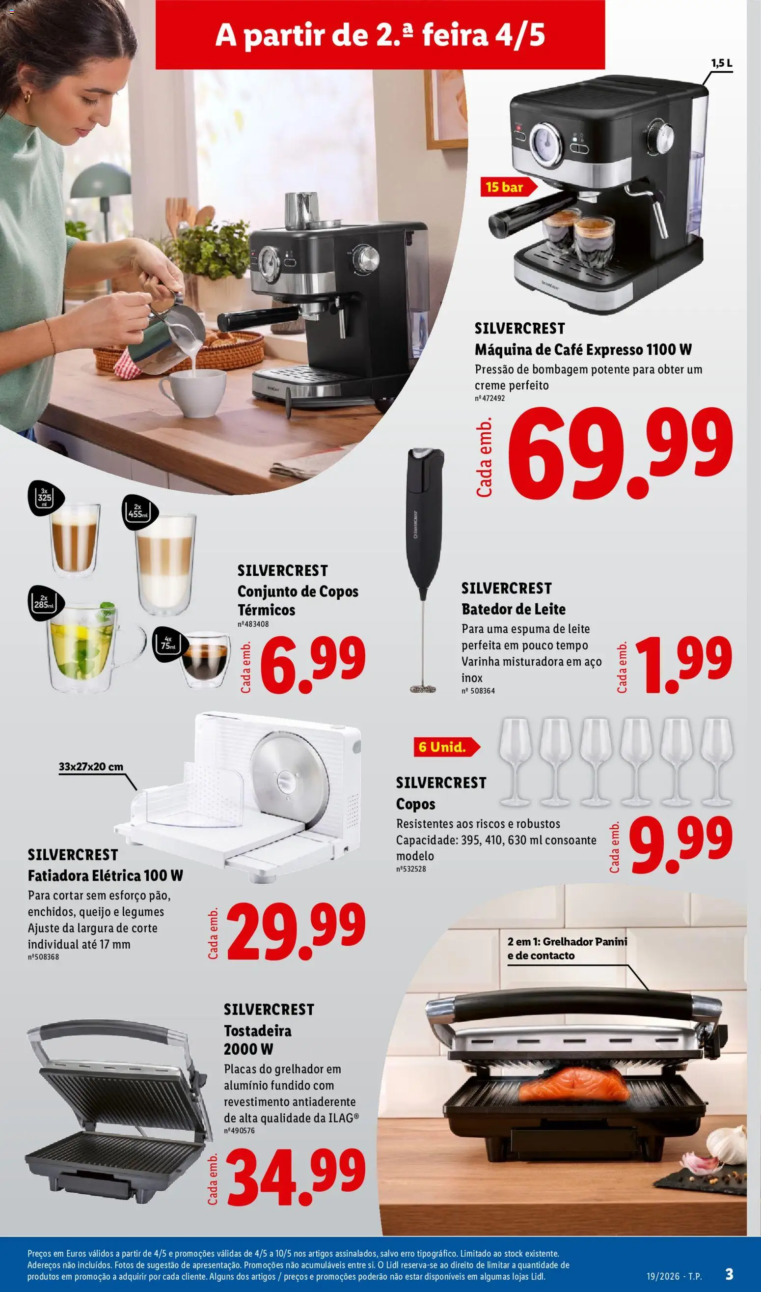 Lidl Novidades │ válido de 04.05.2026 | Página: 3 | Produtos: Máquina de café, Batedor, Leite, Queijo