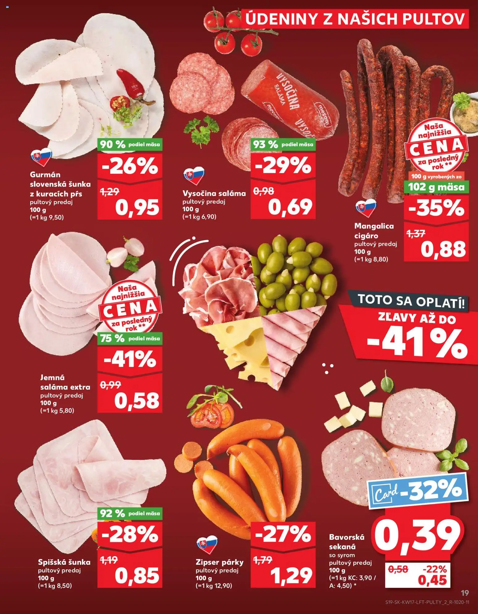 Nové Kaufland akcie – leták je platný od 23.04.2026 | Strana: 19 | Produkty: Saláma, Šunka, Párky