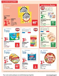 Auchan - Prévisualisation de TARTINABLE YAOURT GREC FETA AUCHAN, TARTINABLE YAOURT GREC FETA AUCHAN 16% MG 180 g valide à partir de 30/06/2026 | Page: 24 | Produits: Feta, Emmental, Fromage, Camembert