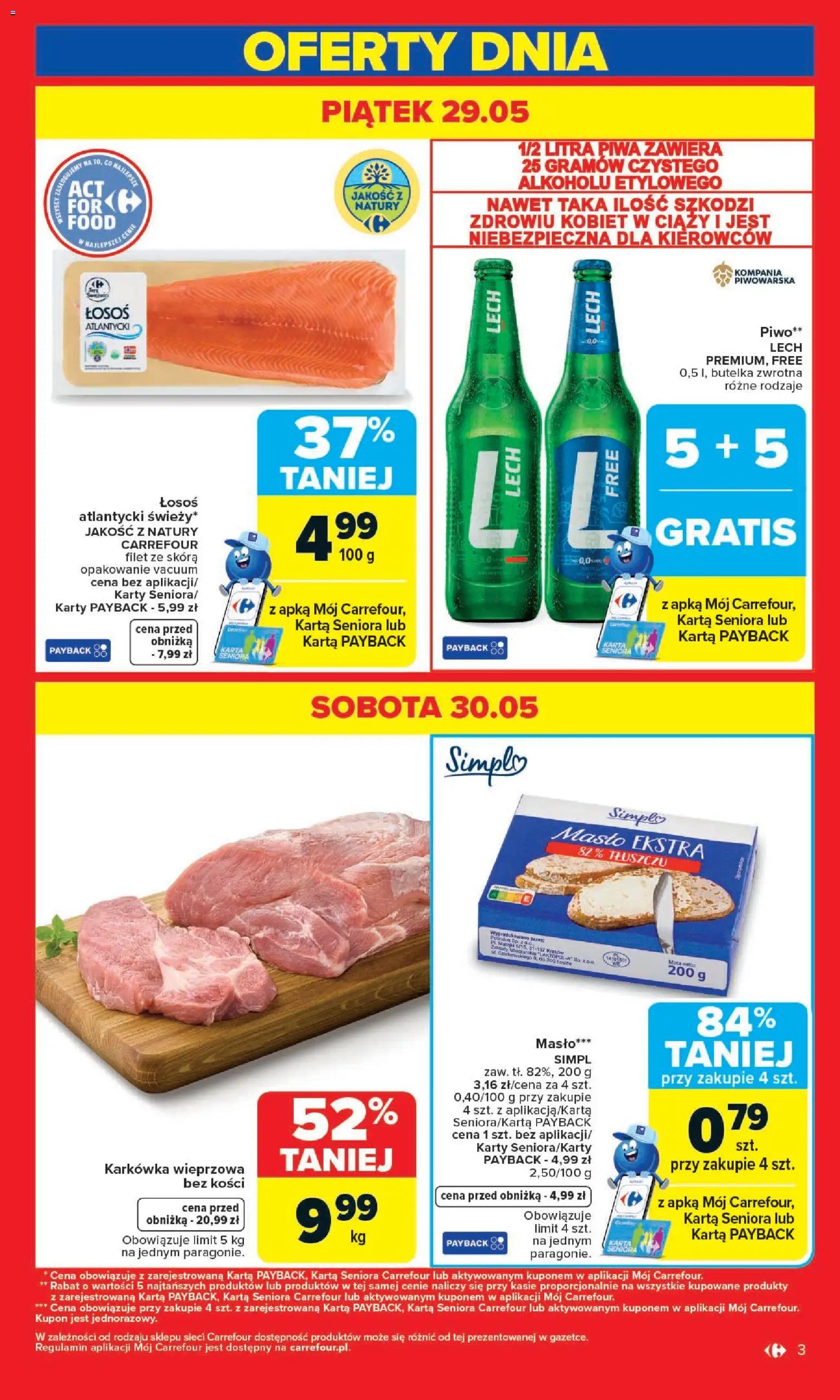 Carrefour gazetka - Zmieniliśmy Się Dla Ciebie od 25.05.2026 | Strona: 3 | Produkty: Karkówka wieprzowa, Łosoś, Masło, Piwo