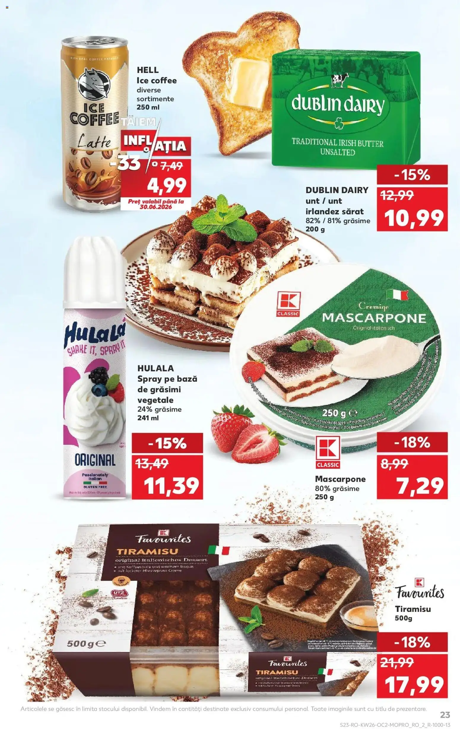 Noul catalog Kaufland – valabil de la 24.06.2026 | Pagină: 23 | Produse: Unt, Tiramisu, Mascarpone, Shake