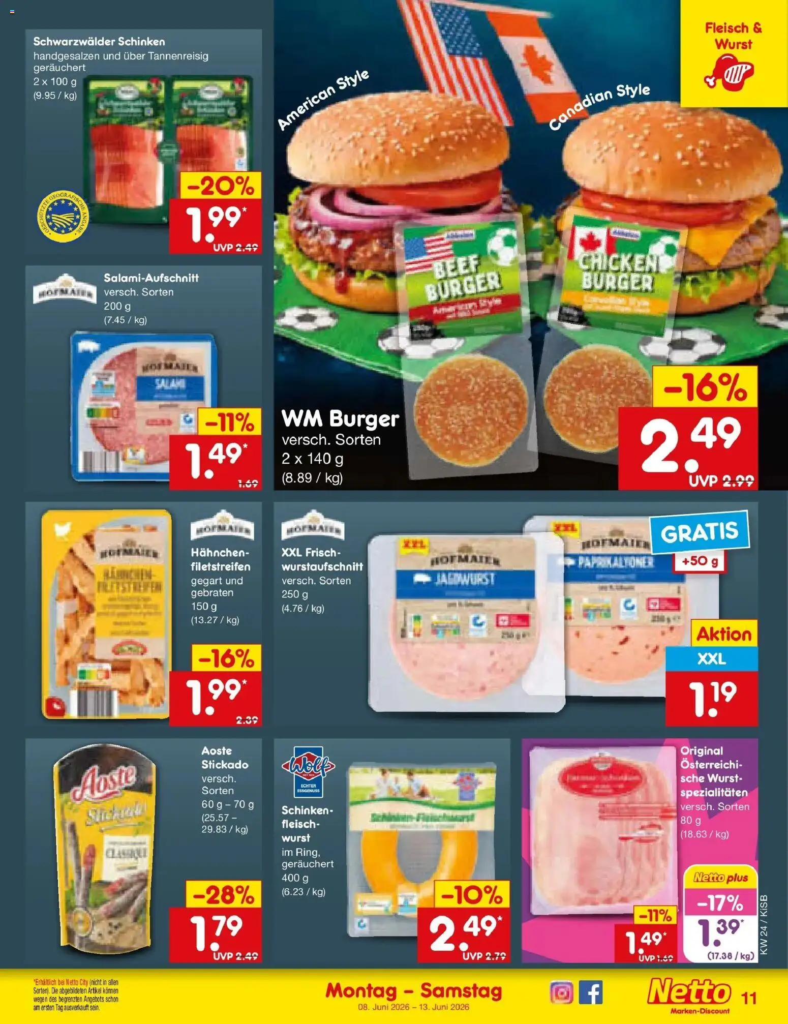 Netto Marken-Discount Prospekt Bad Friedrichshall – gültig ab 08.06.2026 | Seite: 17 | Produkte: Hahnchen, Burger, Wurst, Fleisch